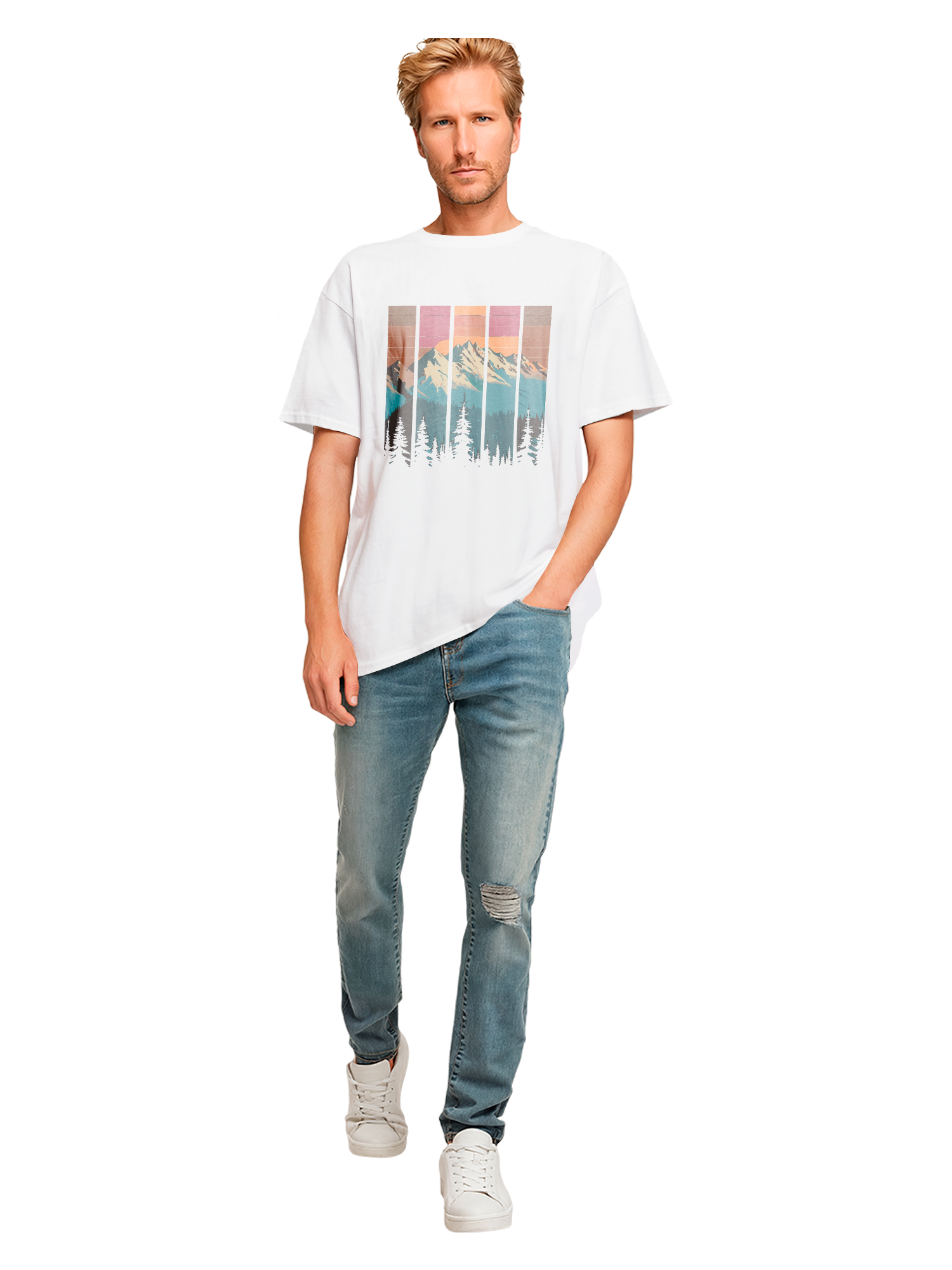Mountain Sunset Retro Art T-shirt surdimensionné lourd