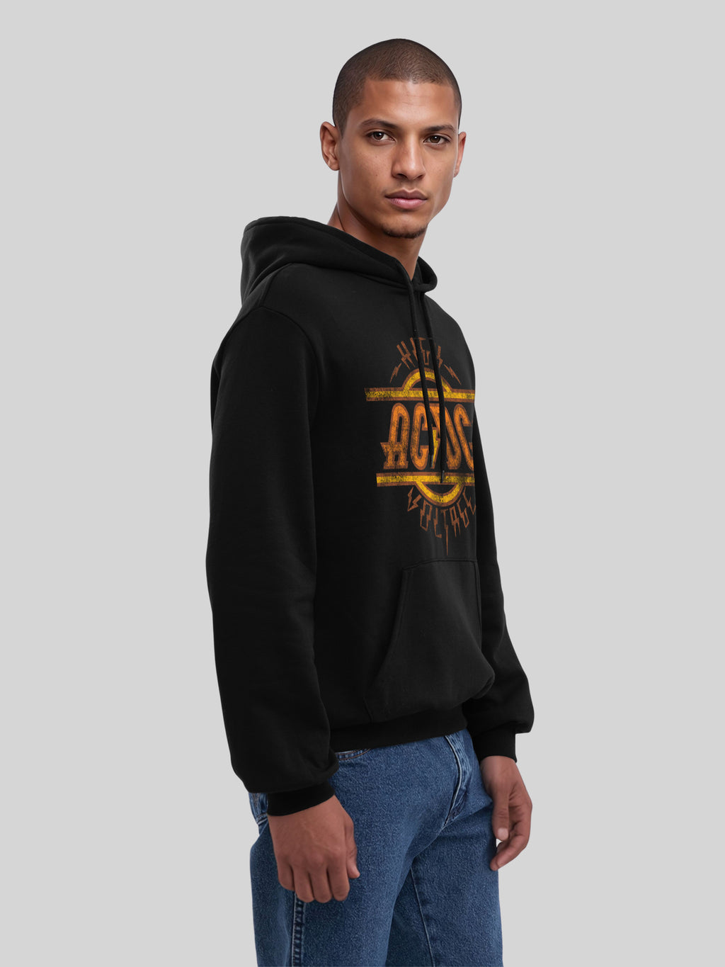 AC/DC High Voltage Logo Distressed Men's Organic Hoodie