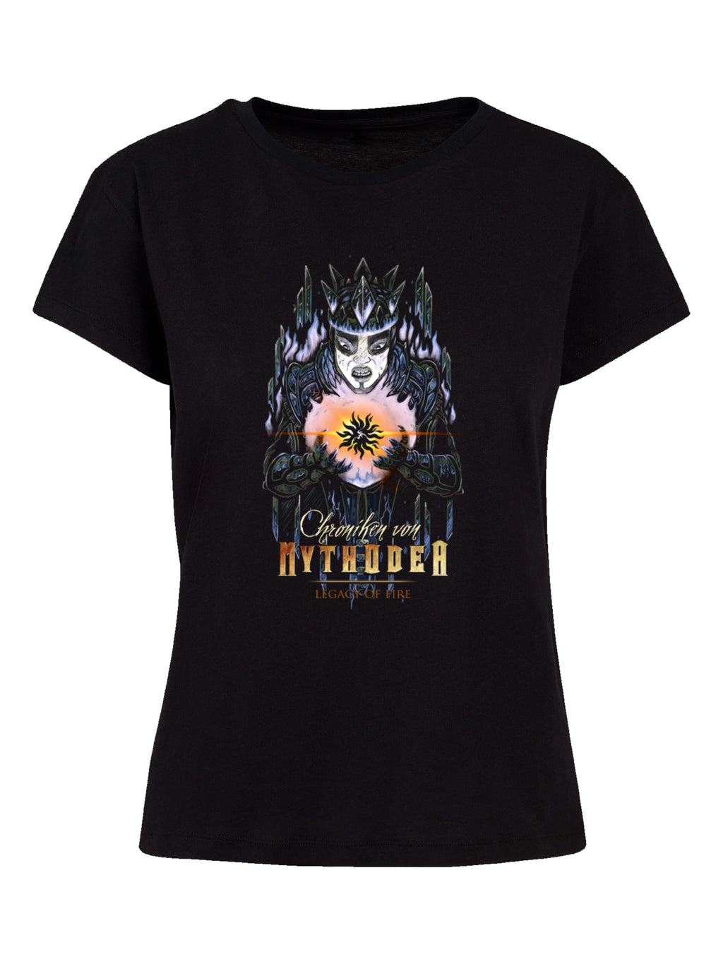 Chronicles of Mythodea 2025 Muted and logo and Burgschneider Wht with Ladies Box Tee