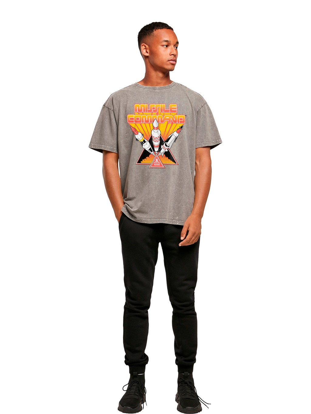 Missile Command Triple Shot Atari Retro Gaming Acid Washed Oversize T-Shirt