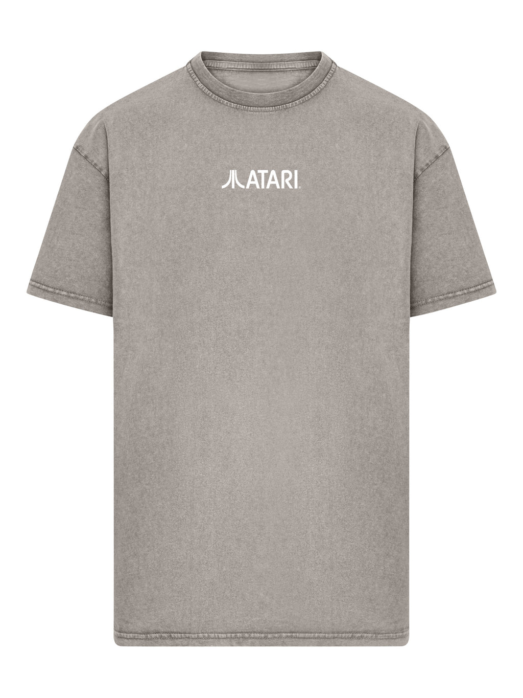 Logotipo de Atari Games White Retro Gaming Horizontal y Atari Asteroids Cubra de cajas con camiseta de gran tamaño pesado de ácido