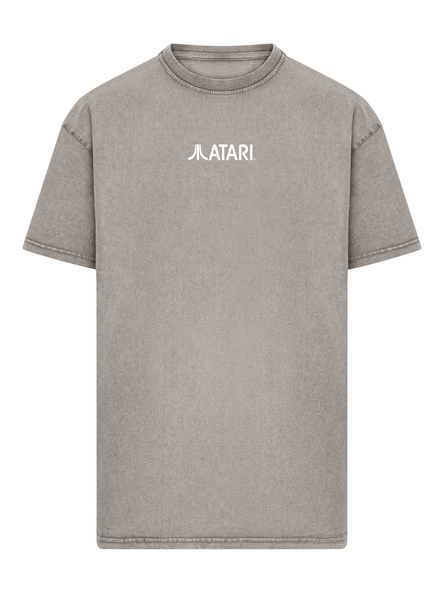 Logotipo de Atari Games White Retro Gaming Horizontal y Atari Asteroids Cubra de cajas con camiseta de gran tamaño pesado de ácido