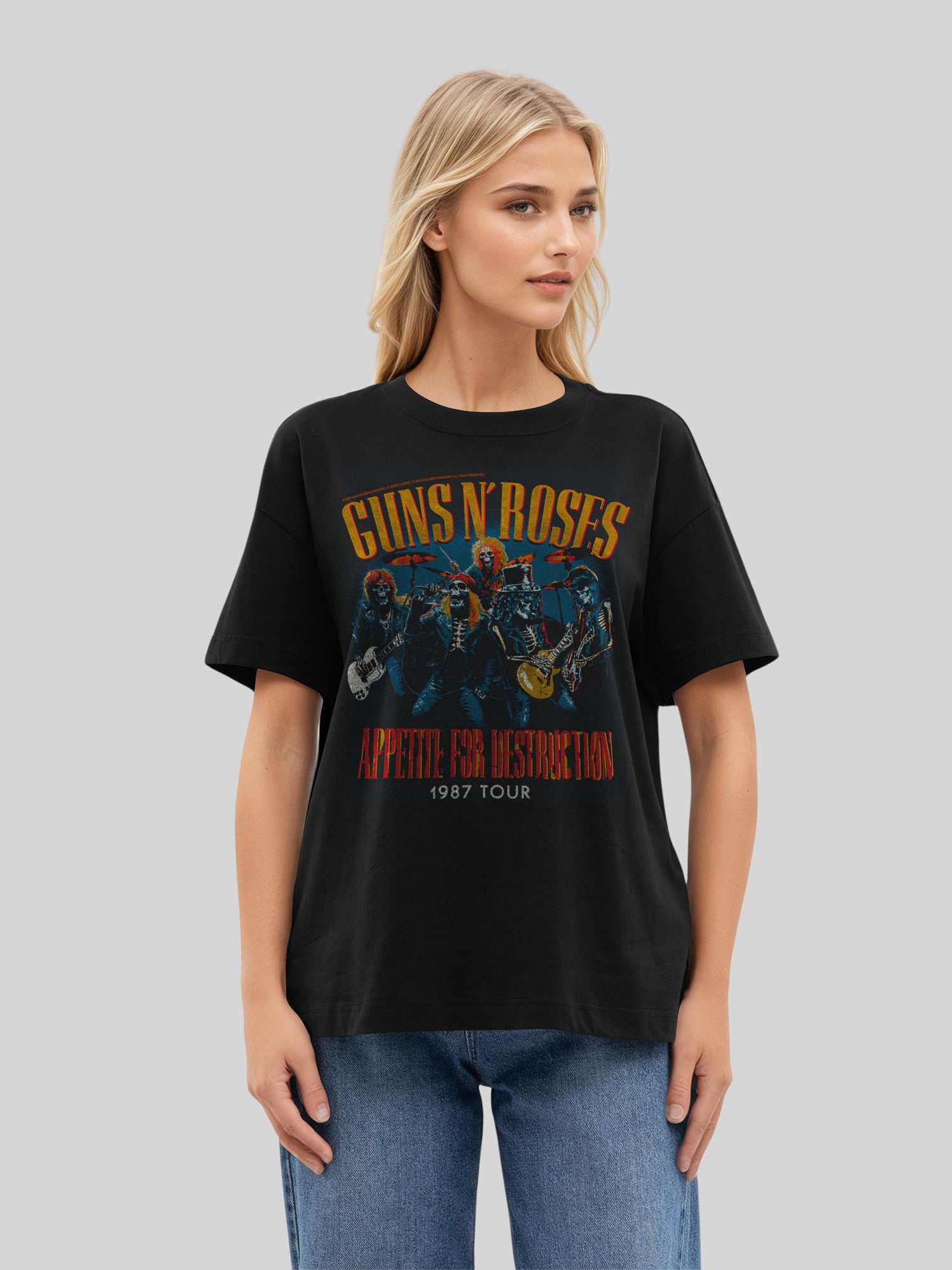 Guns N 'Roses 1987 Tour Vintage Concert Concert CONTTER | Tee de gran tamaño para mujeres
