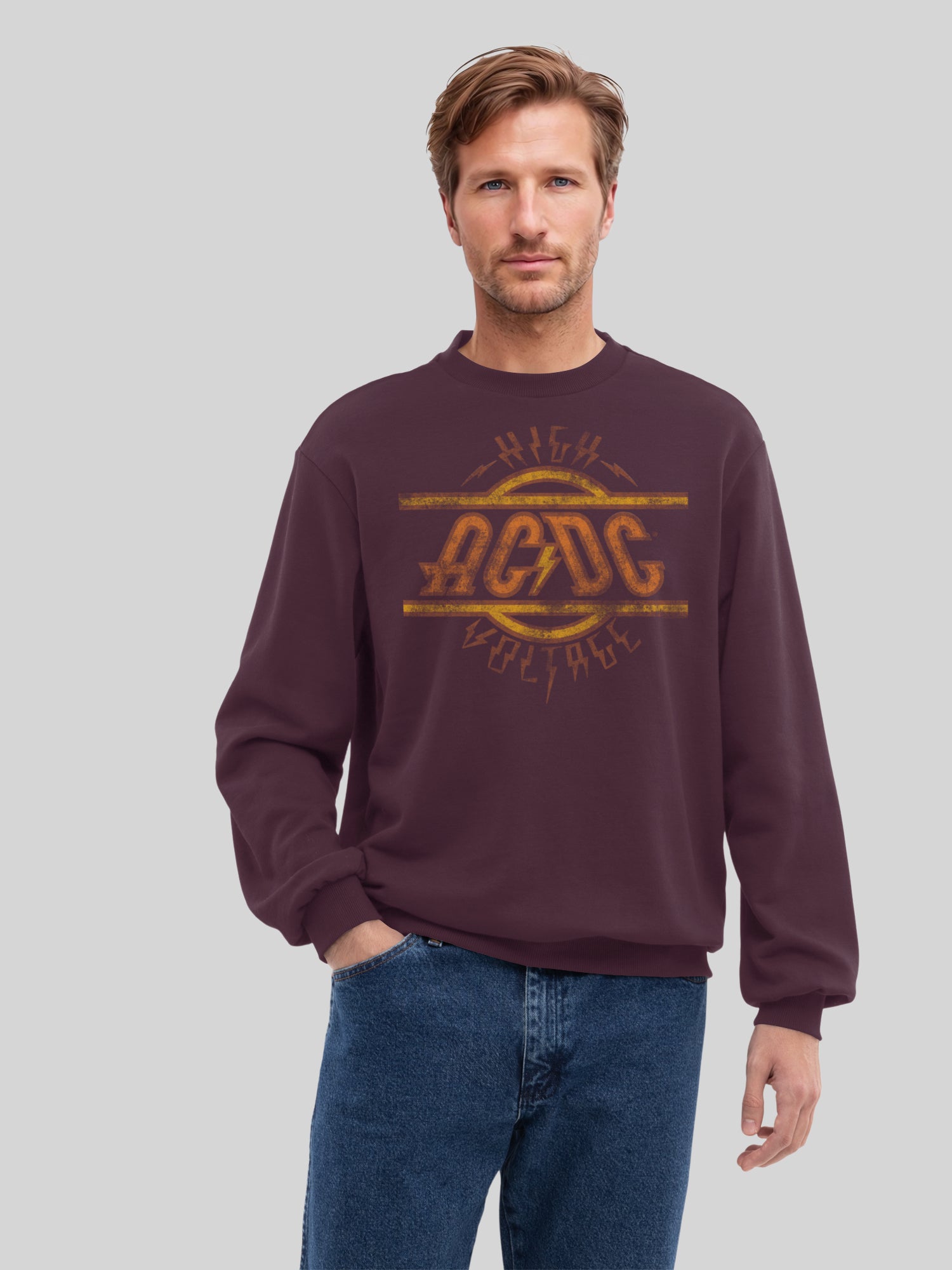 AC/DC High Voltage Logo Distressed Men's Organic Sweatshirt