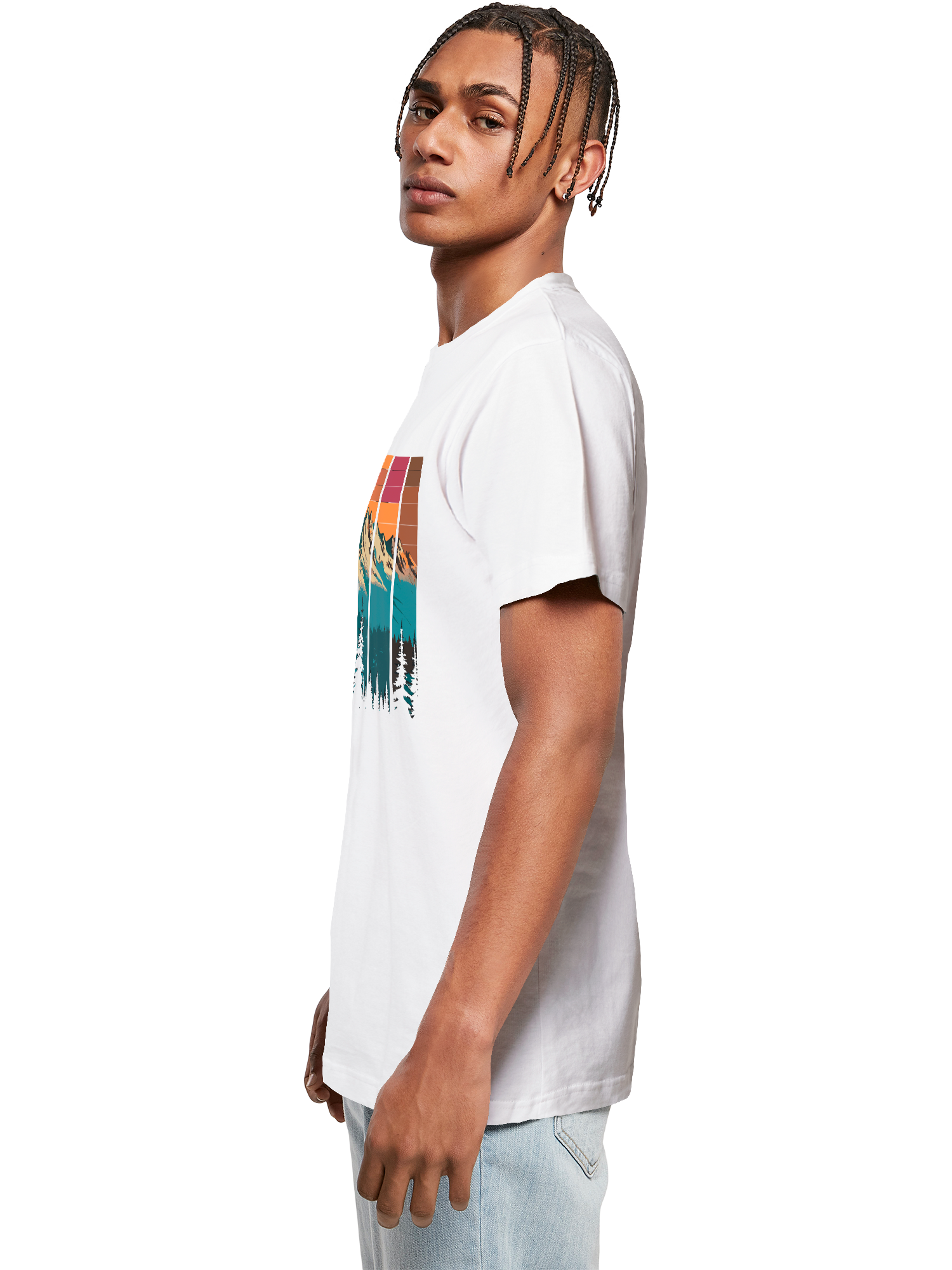 Berg Sonnenuntergang Retro Kunst T-Shirt