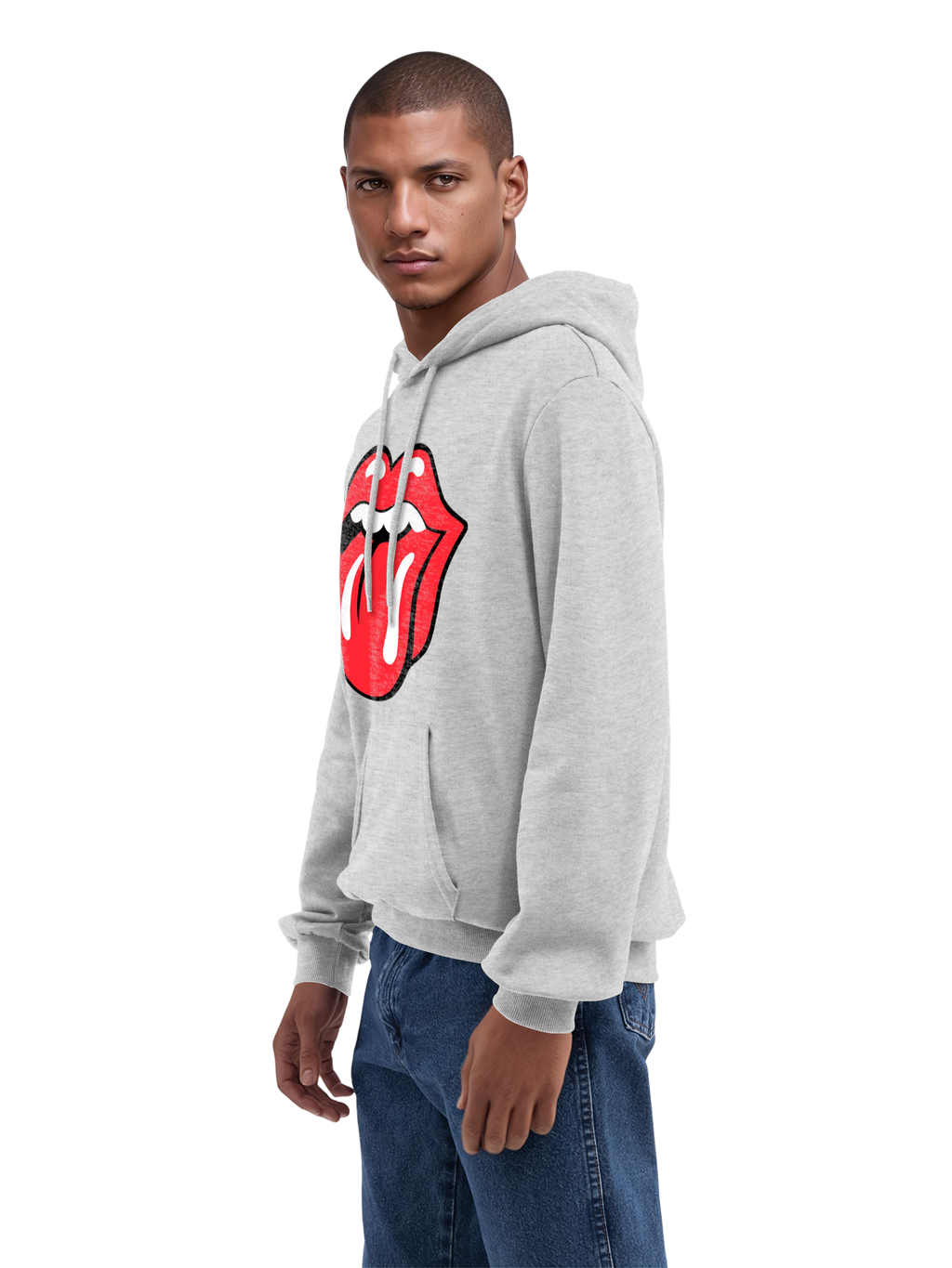 The Rolling Stones Classic Tongue Blk con Blanks verdaderos | Sudadera con capucha regular para hombres