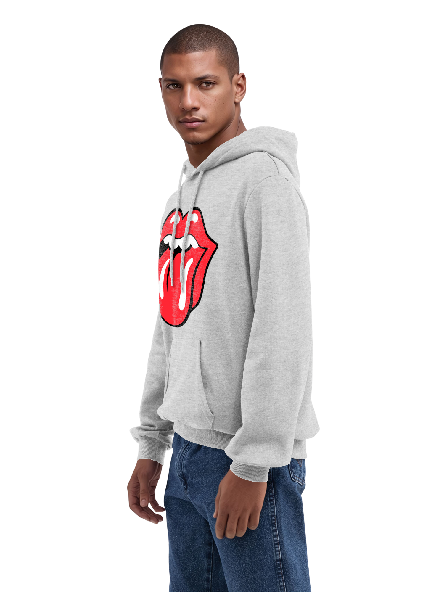 The Rolling Stones Classic Tongue Blk con Blanks verdaderos | Sudadera con capucha regular para hombres
