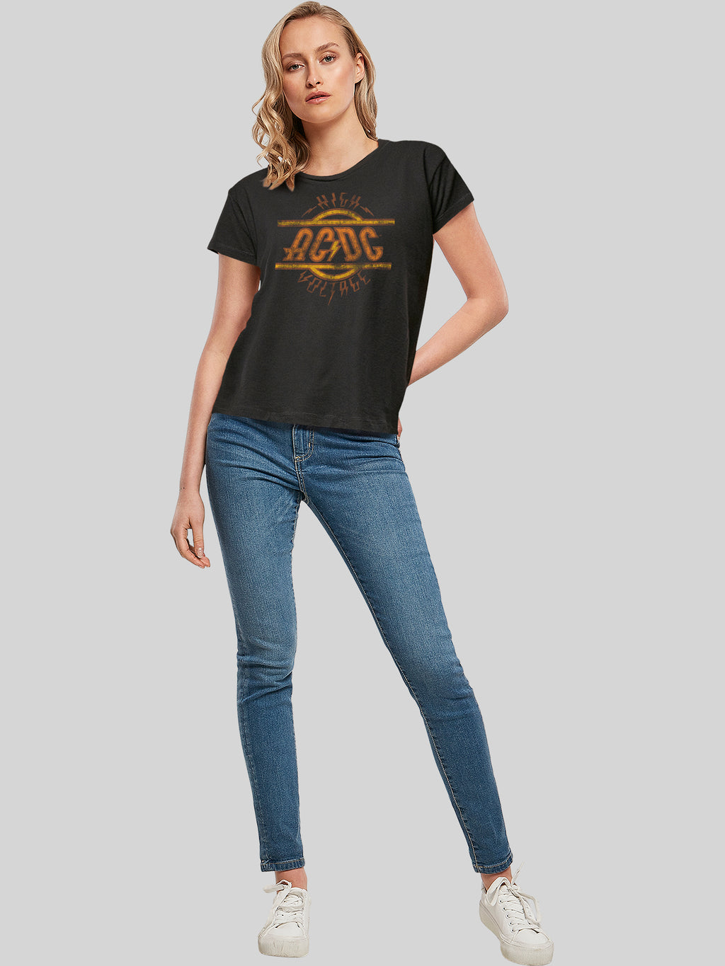 AC/DC High Voltage Logo Distressed Ladies Box T-Shirt