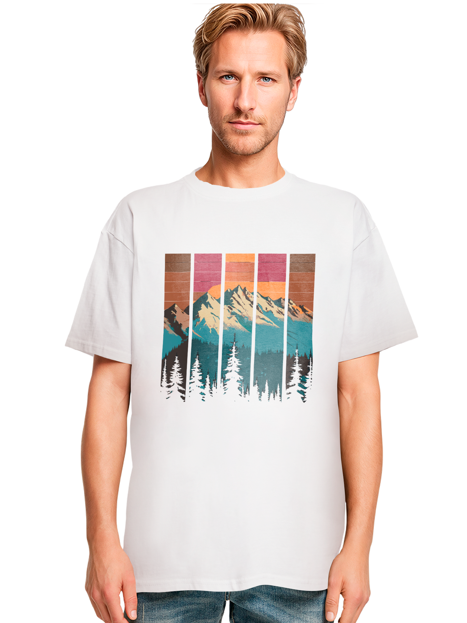 Mountain Sunset Retro Art Schweres Oversize T-Shirt