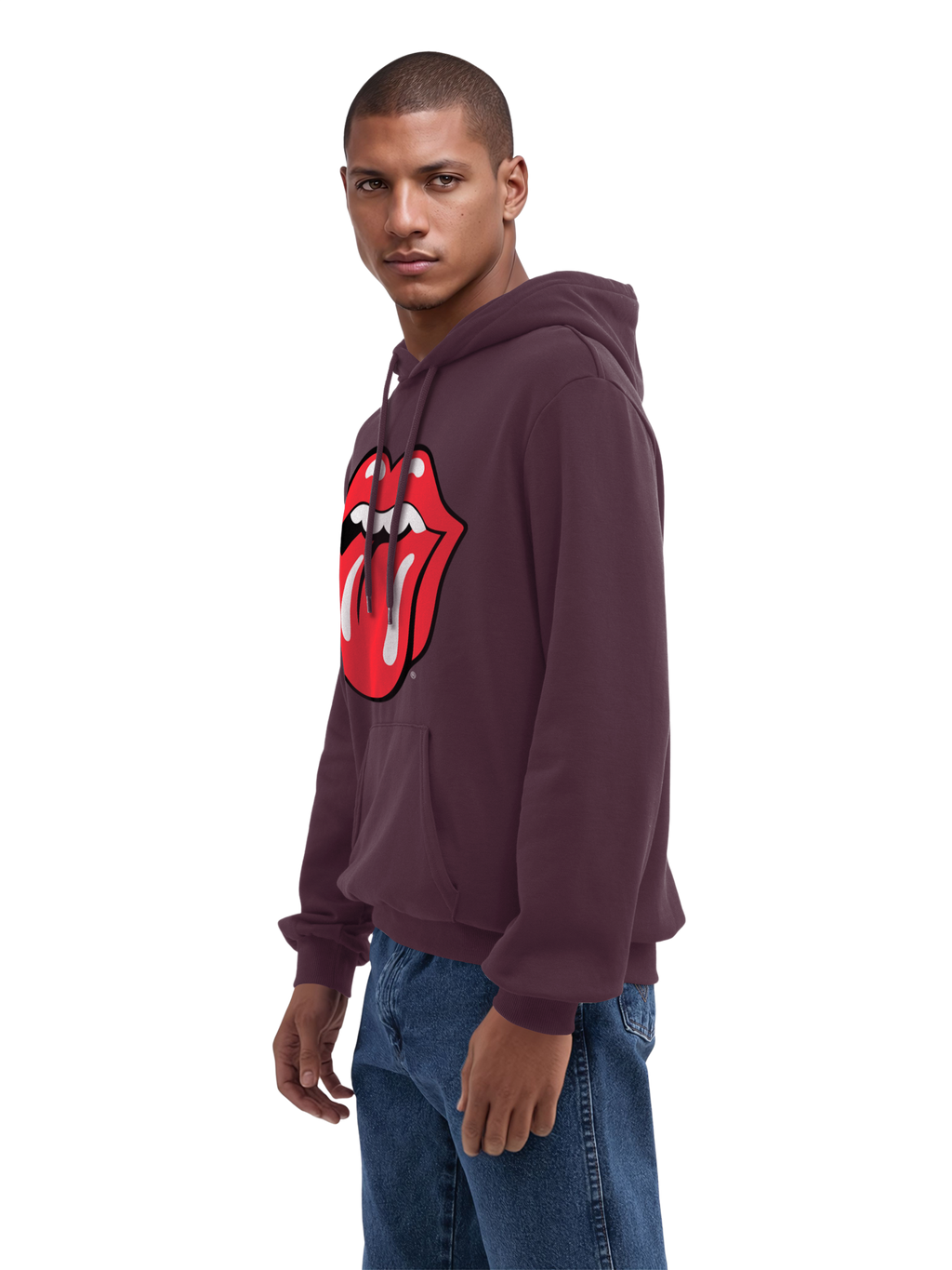The Rolling Stones Classic Tongue Blk con Blanks verdaderos | Sudadera con capucha regular para hombres