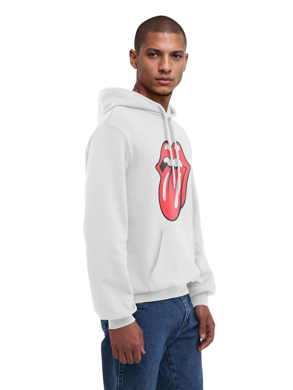 The Rolling Stones Classic Tongue Blk con Blanks verdaderos | Sudadera con capucha regular para hombres