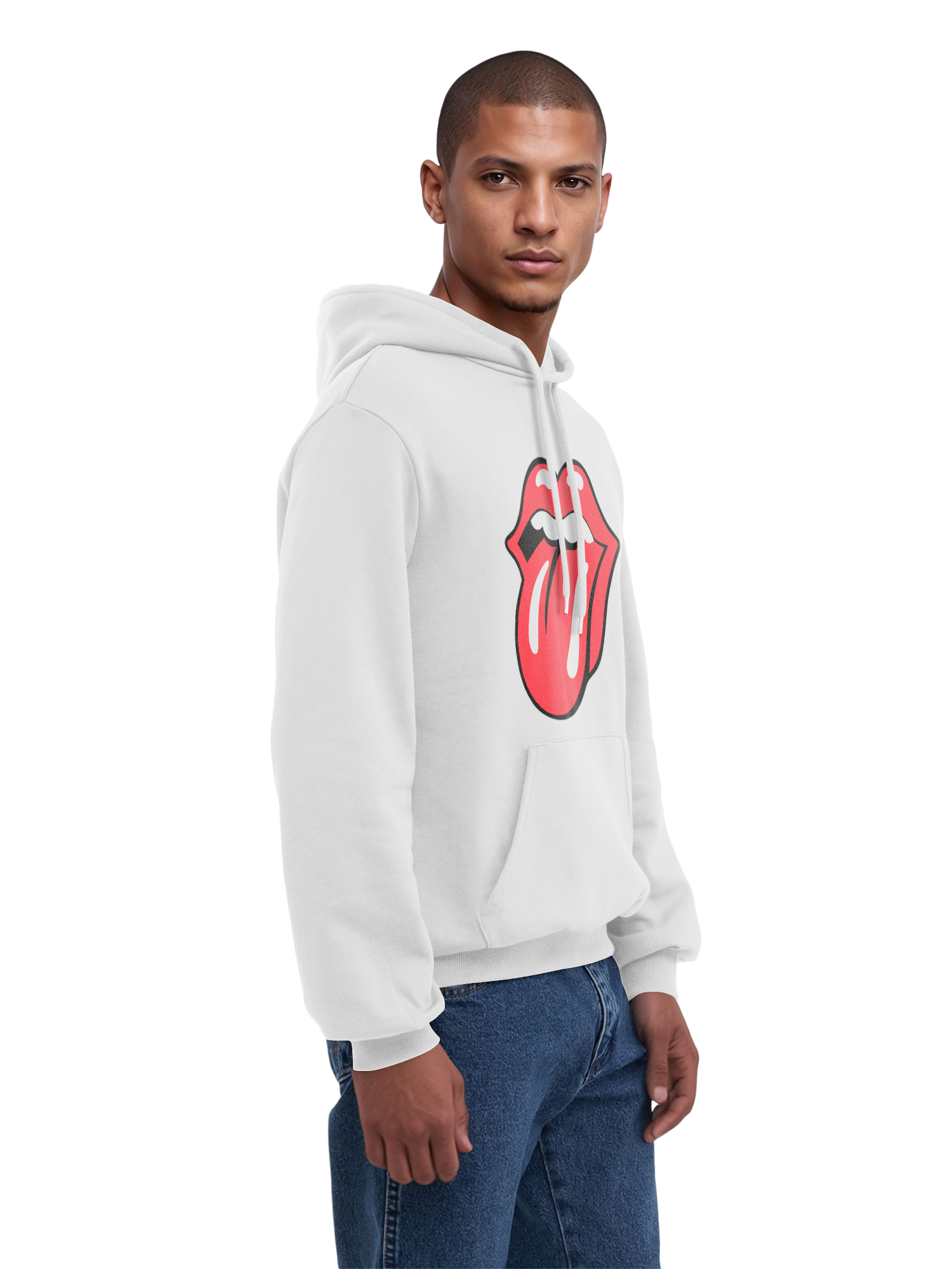 The Rolling Stones Classic Tongue Blk con Blanks verdaderos | Sudadera con capucha regular para hombres