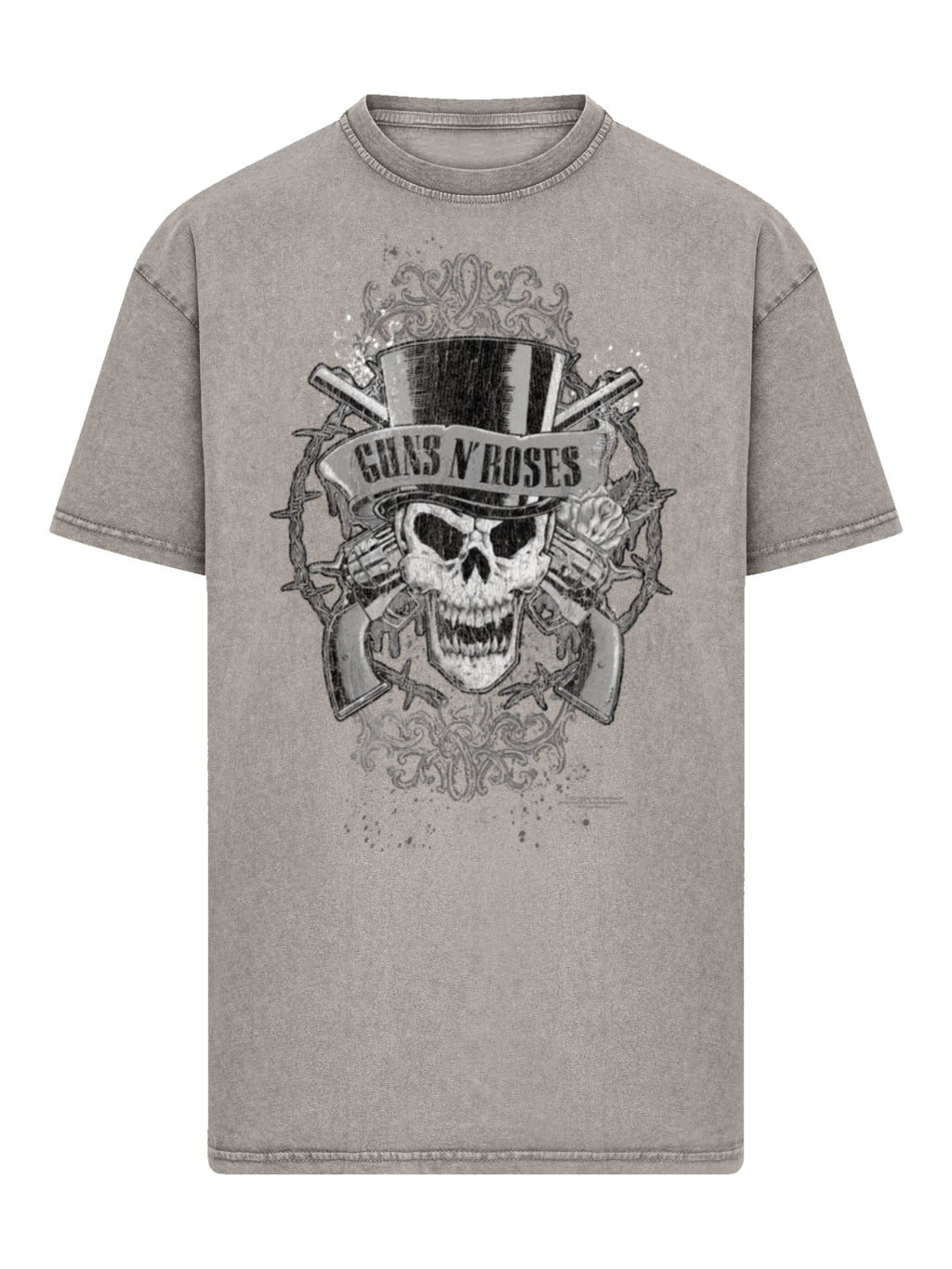 Guns 'n' rosas calavera desteñida | Camiseta pesada de gran tamaño