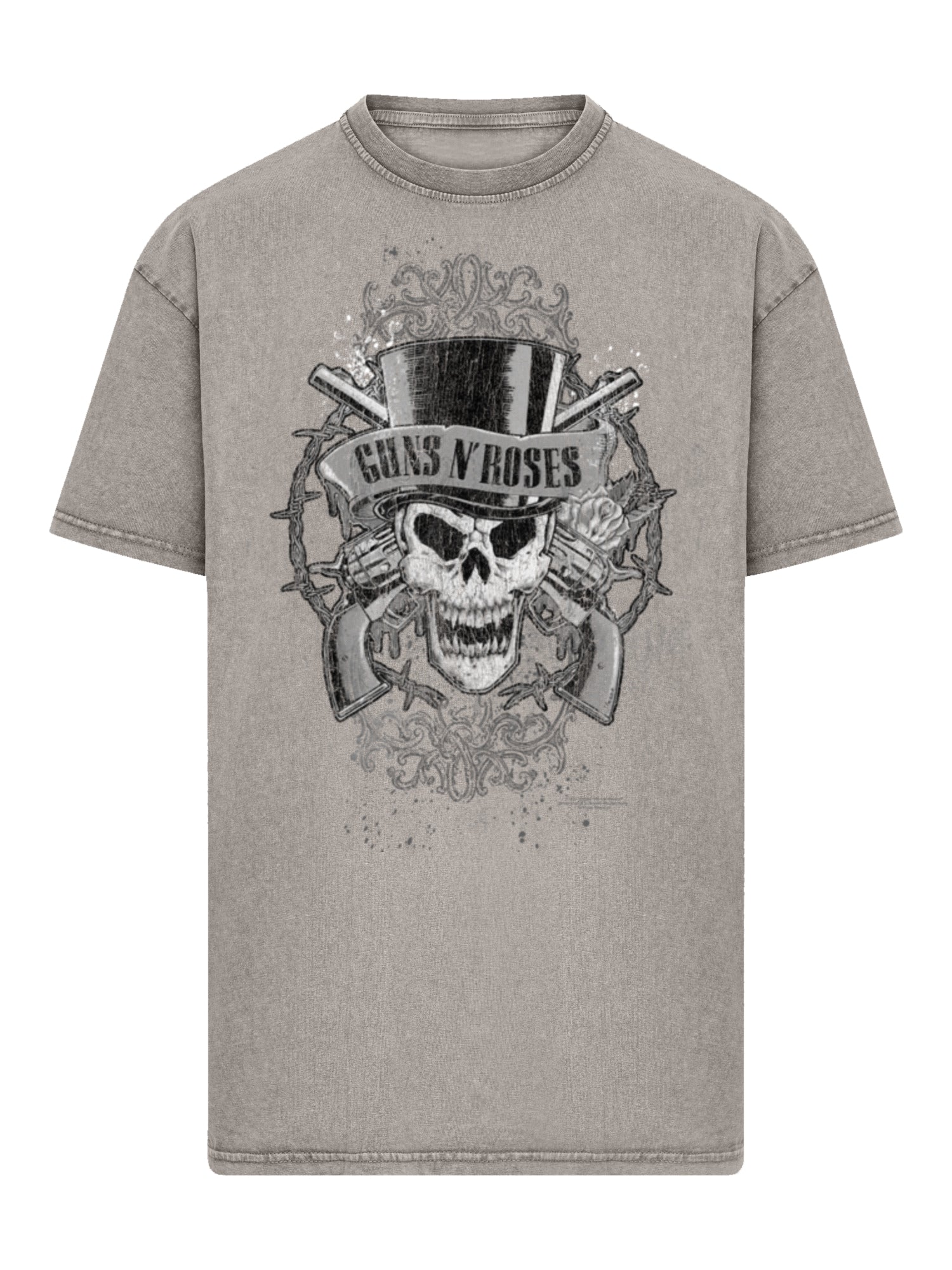 Guns 'n' rosas calavera desteñida | Camiseta pesada de gran tamaño