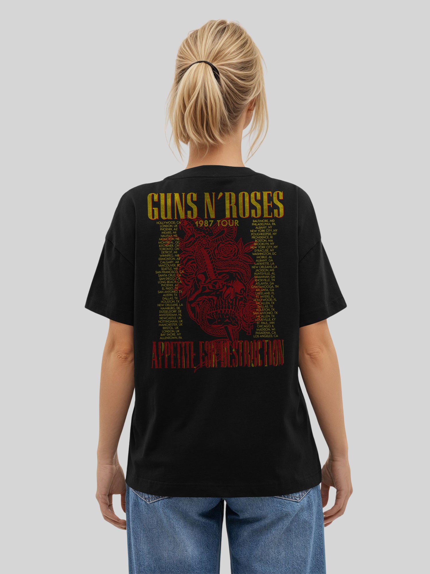 Guns N 'Roses 1987 Tour Vintage Concert Concert CONTTER | Tee de gran tamaño para mujeres