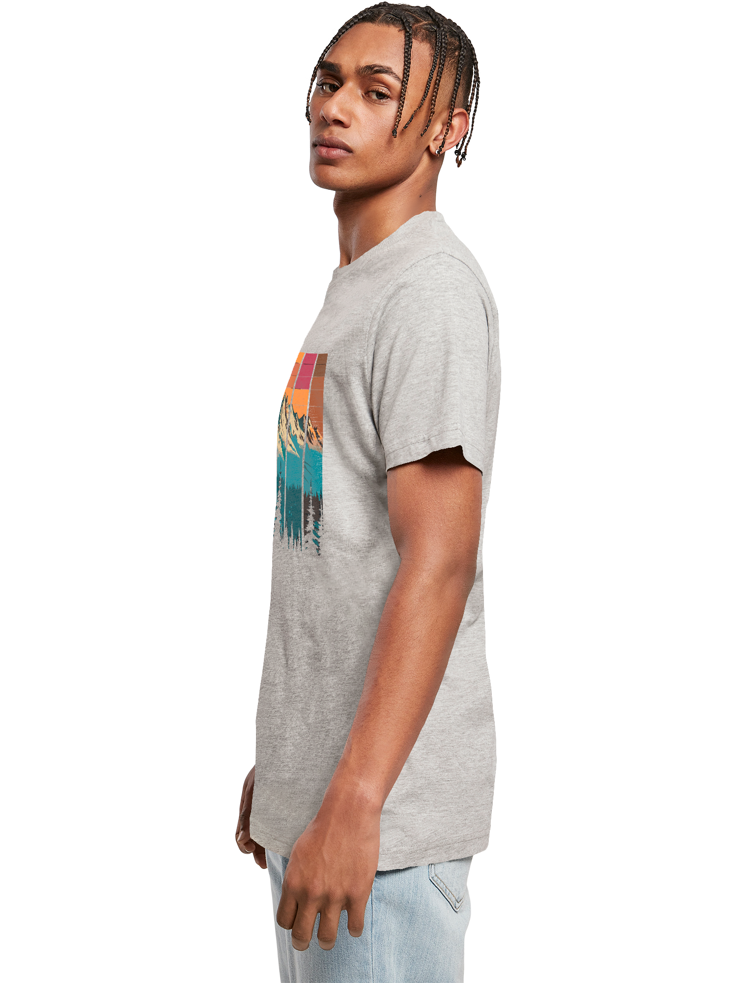 Berg Sonnenuntergang Retro Kunst T-Shirt