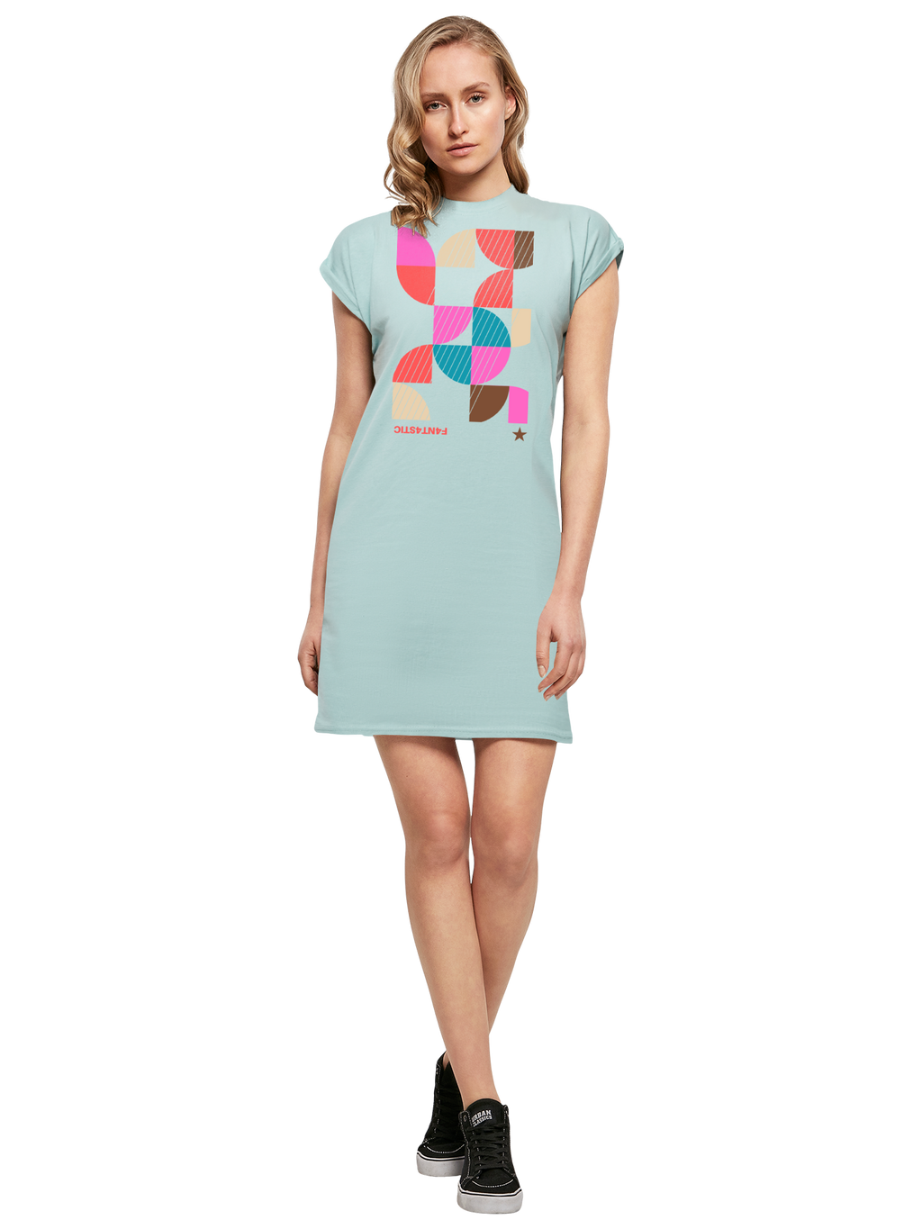 Abstrakt Damen Rollkragen T-Shirt Kleid