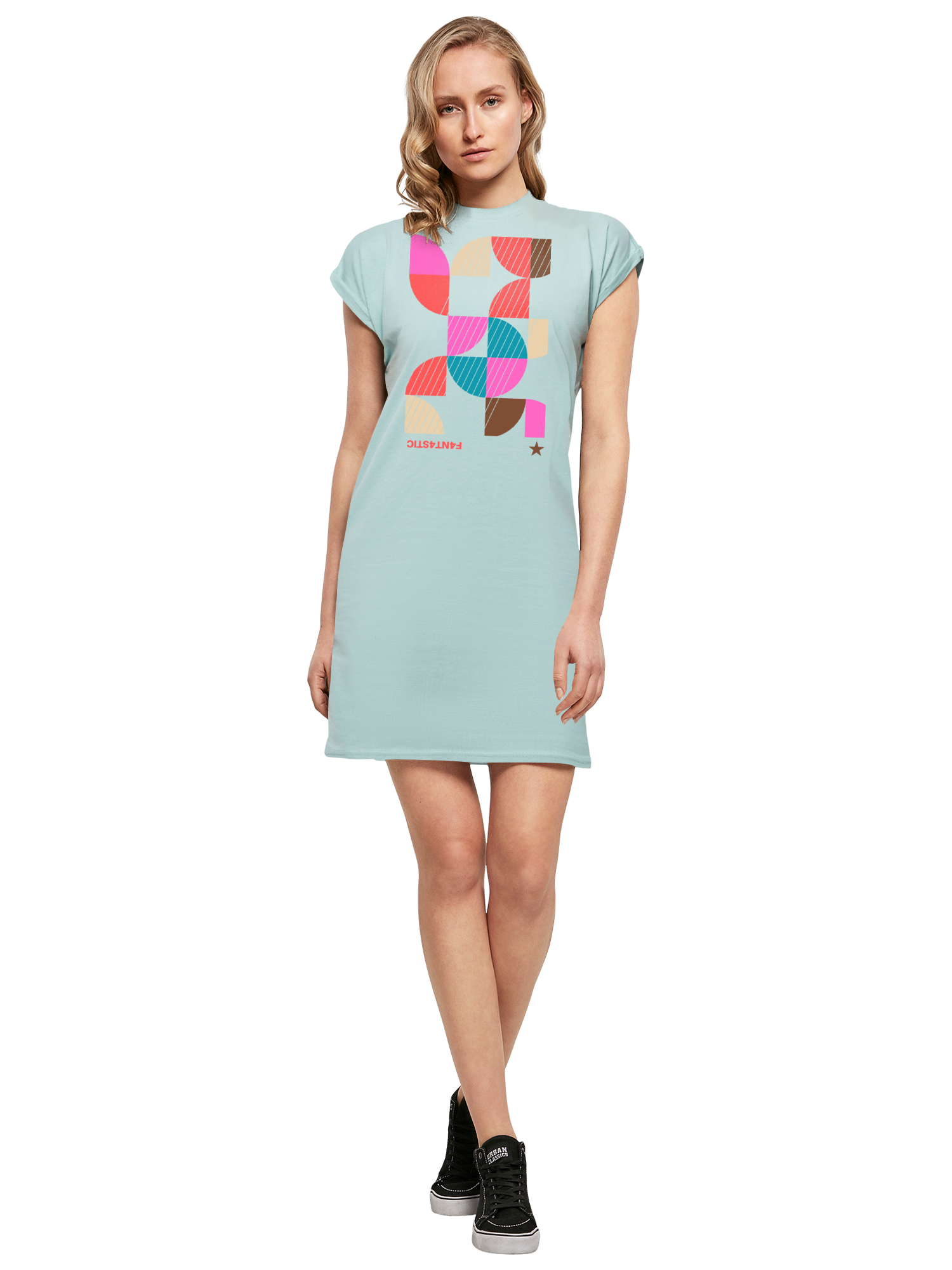 Abstrakt Damen Rollkragen T-Shirt Kleid