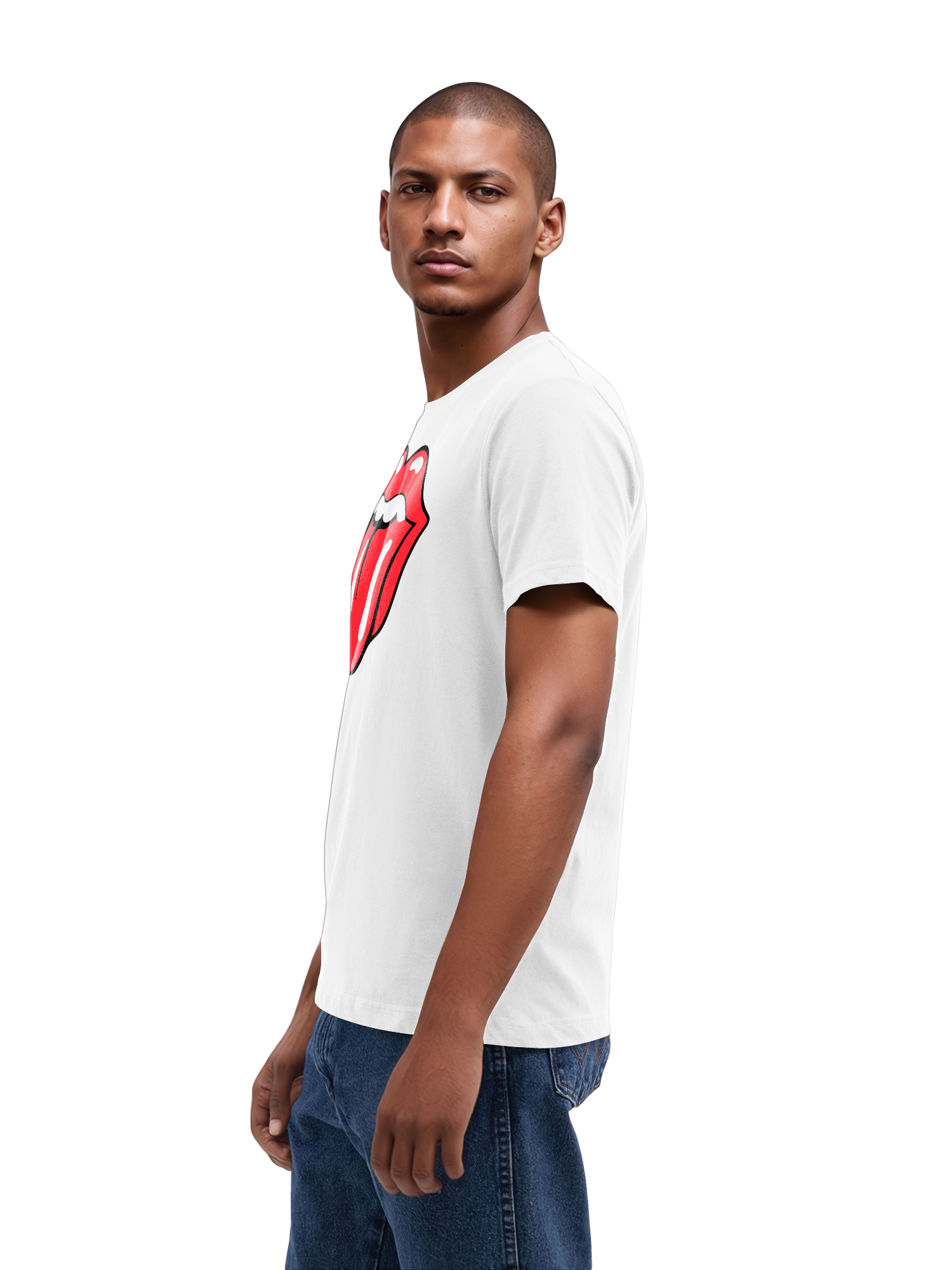 The Rolling Stones Classic Tongue Blk con Blanks verdaderos | Camiseta regular para hombres