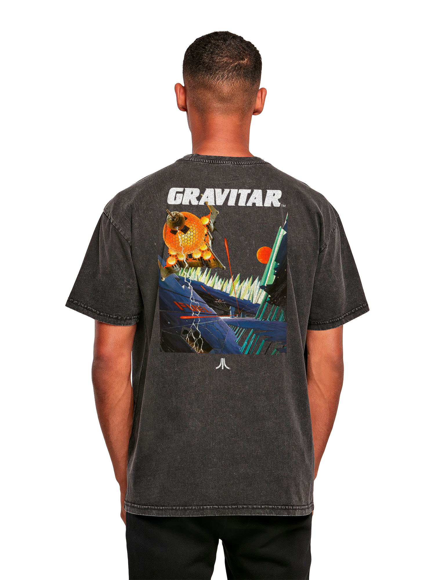 Atari Games Logo Retro Gaming Horizontal und Atari Gravitar Box Cover Acid Washed Oversize Tee