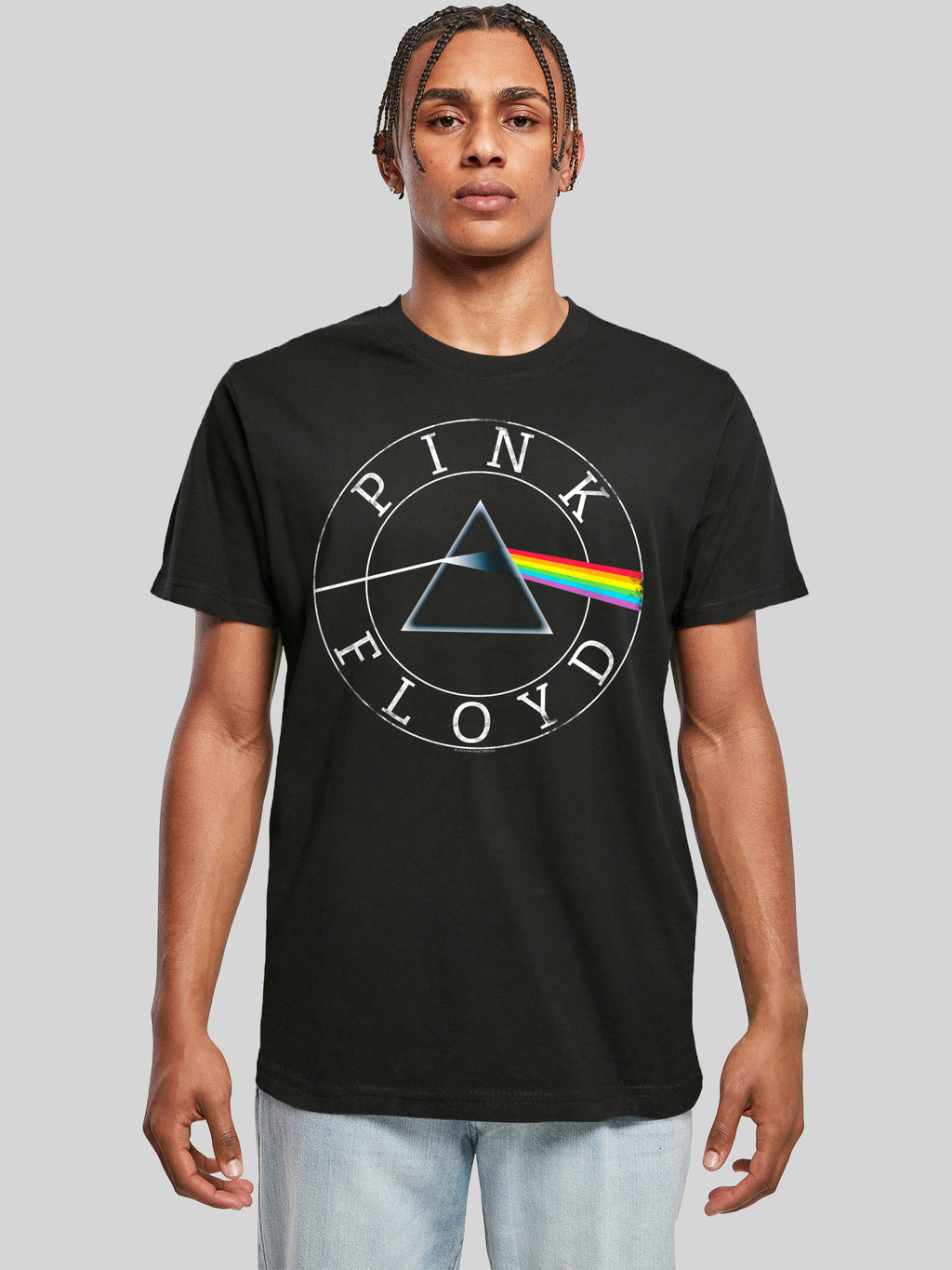 Pink Floyd Prism Circle logo con camiseta redonda de cuello