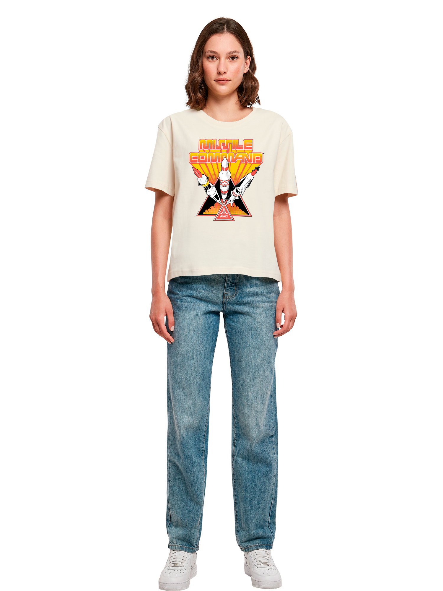 Missile Command Triple Shot Atari Retro Gaming Damen Alltags-T-Shirt