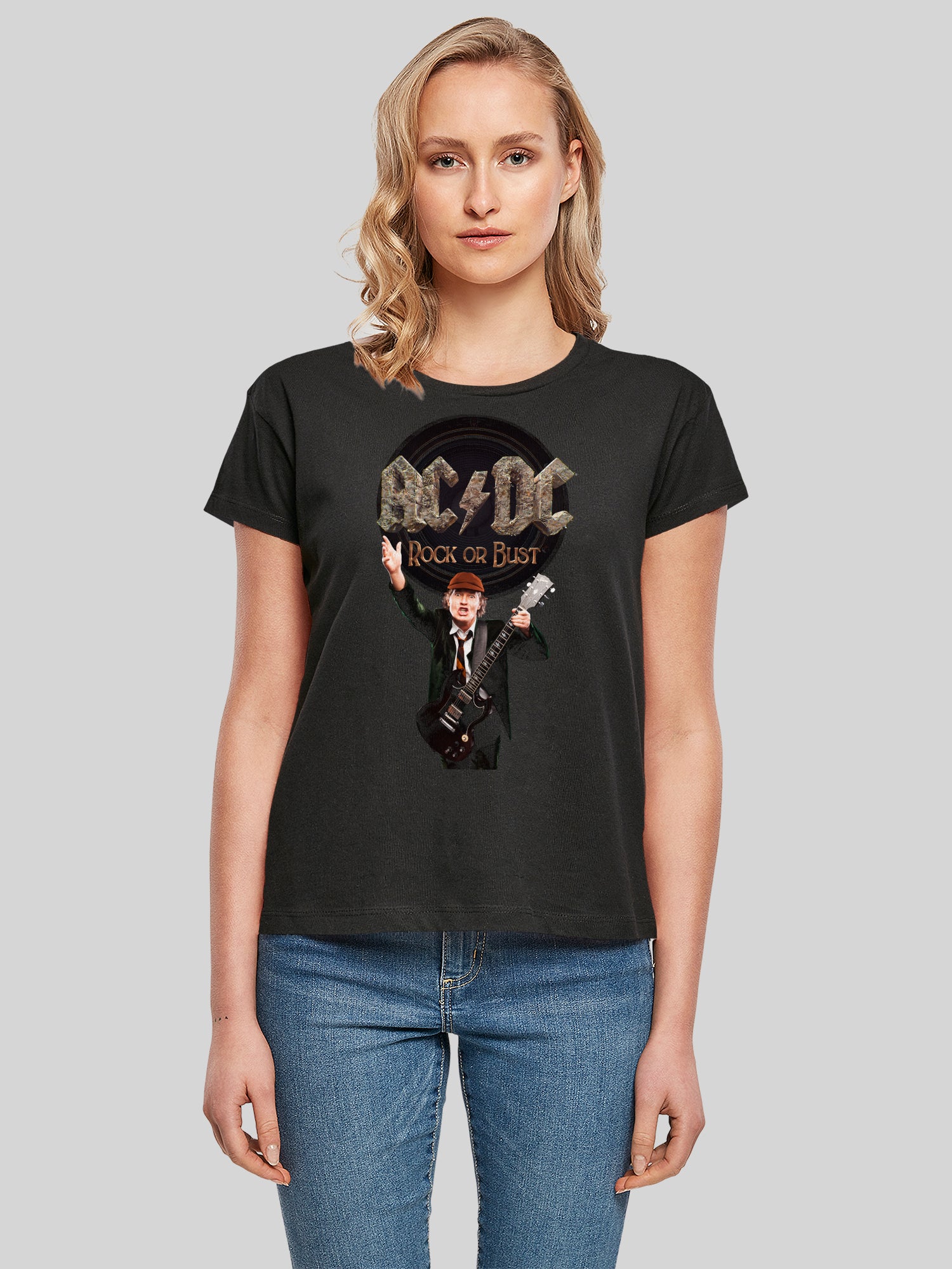 ACDC Rock Or Bust Angus Young with Ladies Box Tee