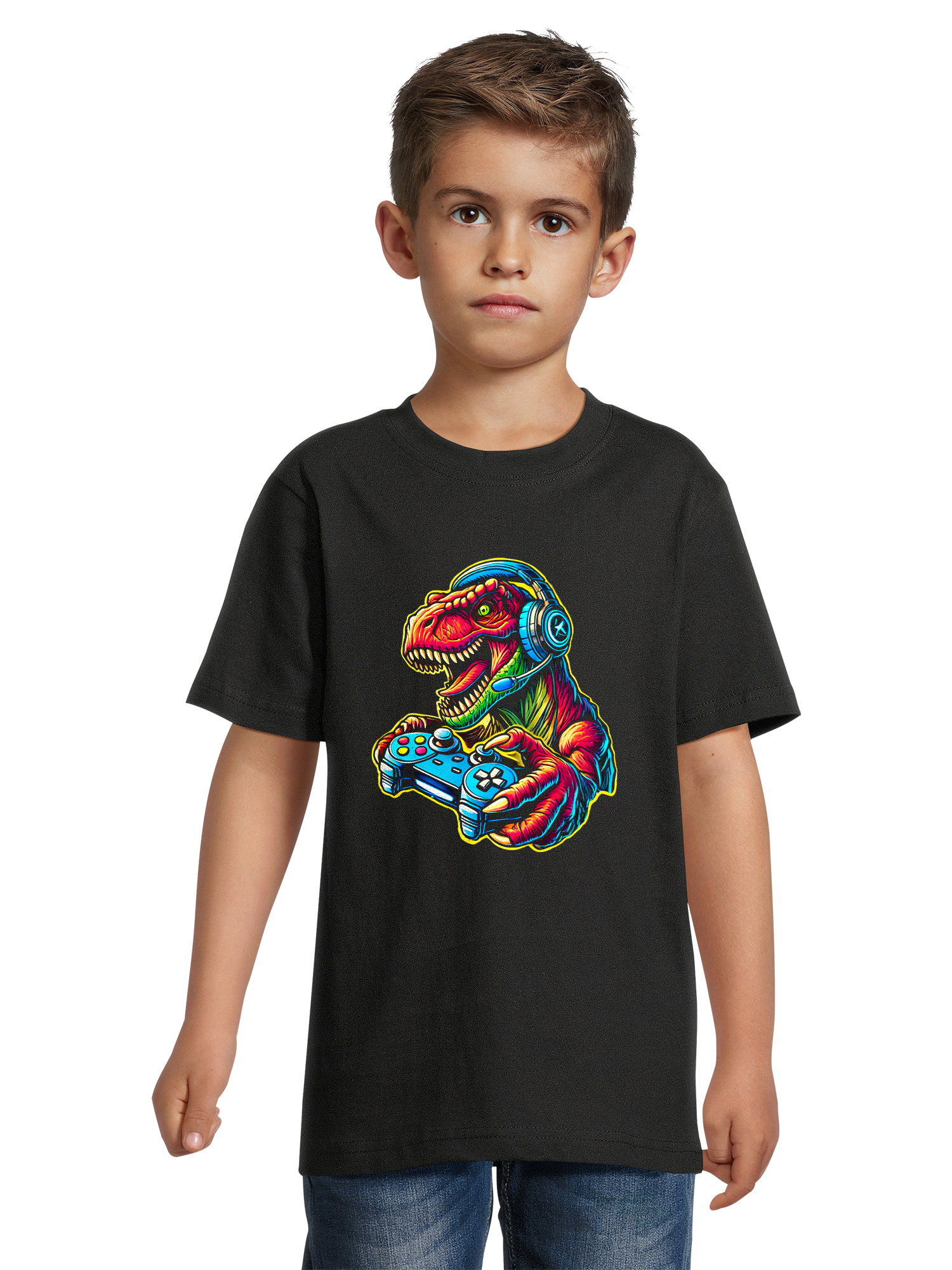 Dinosaurier-Gamer Kinder T-Shirt