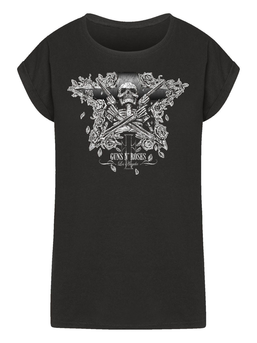 Pistolas de esqueleto de armas n 'rosas con camiseta de hombro extendido