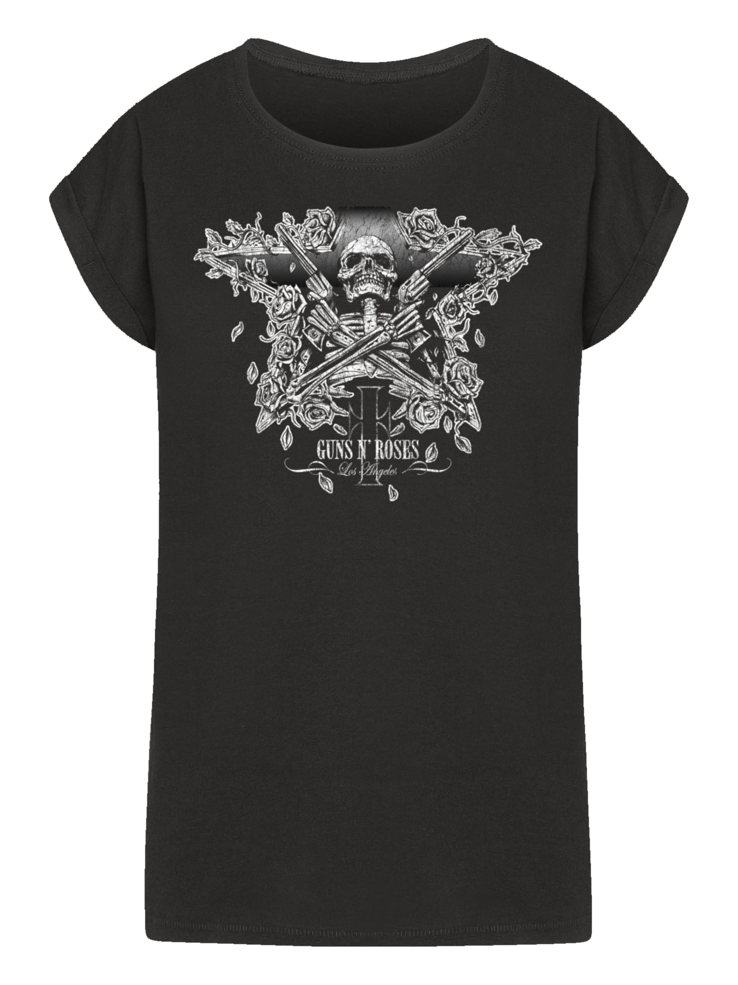 Pistolas de esqueleto de armas n 'rosas con camiseta de hombro extendido