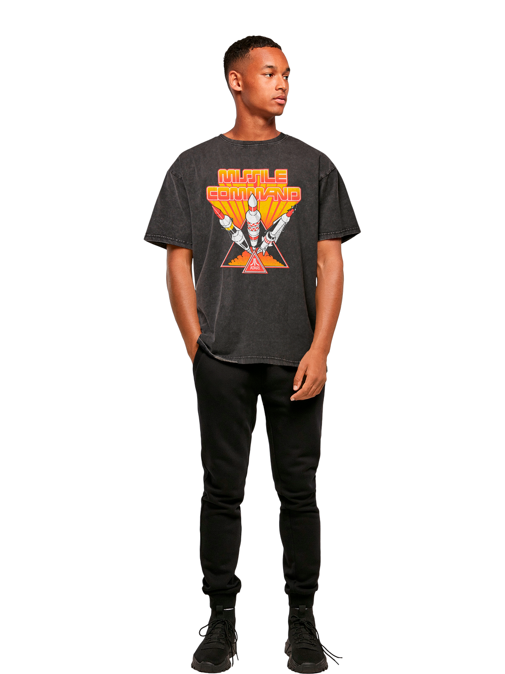 Missile Command Triple Shot Atari Retro Gaming Acid Washed Oversize T-Shirt