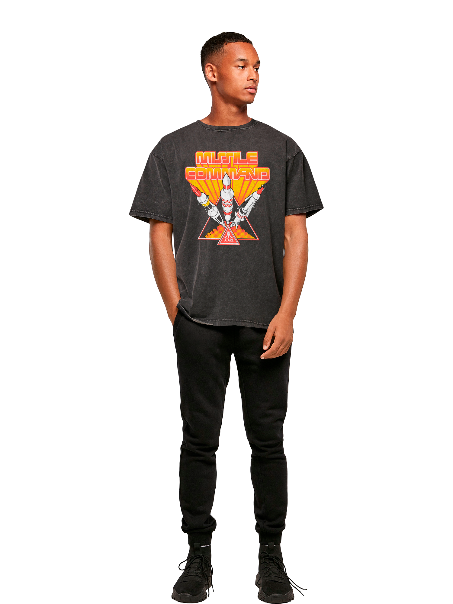 Missile Command Triple Shot Atari Retro Gaming Acid Washed Oversize T-Shirt