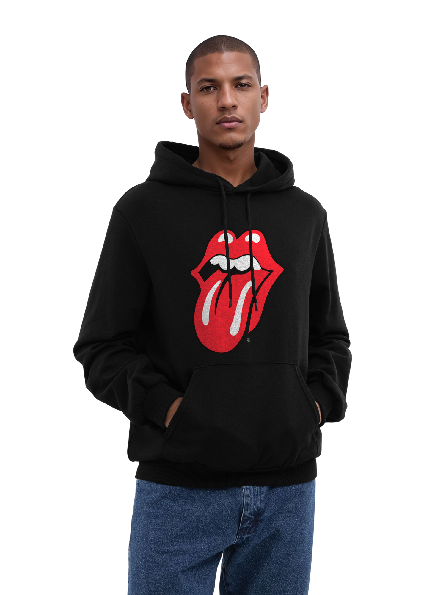 The Rolling Stones Classic Zungen BLK mit echten Blanks | Herren normaler Hoodie