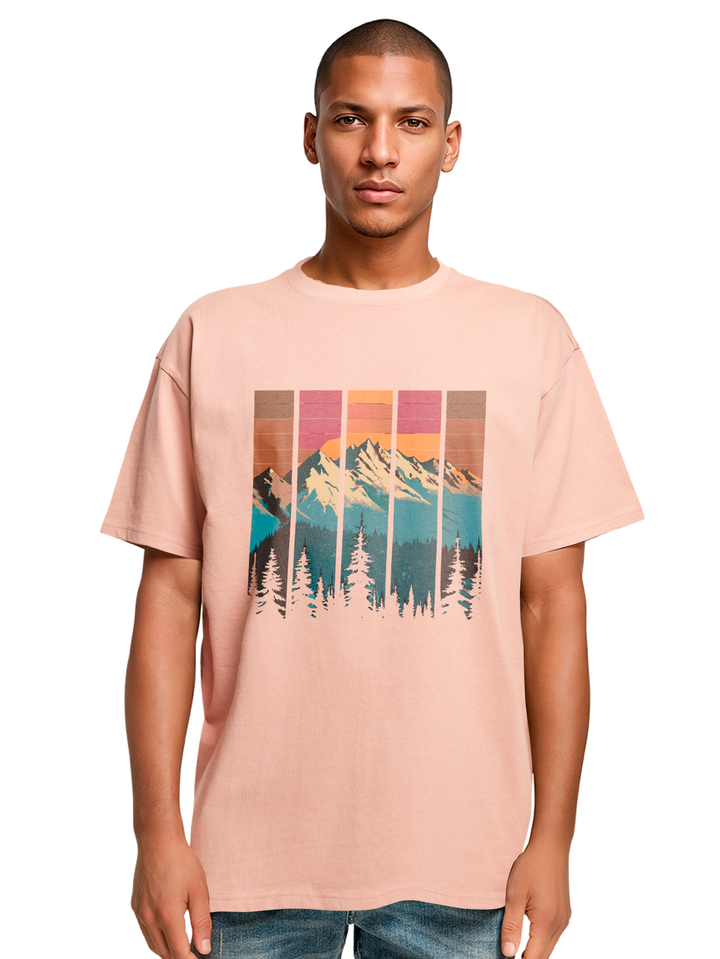 Mountain Sunset Retro Art T-shirt surdimensionné lourd