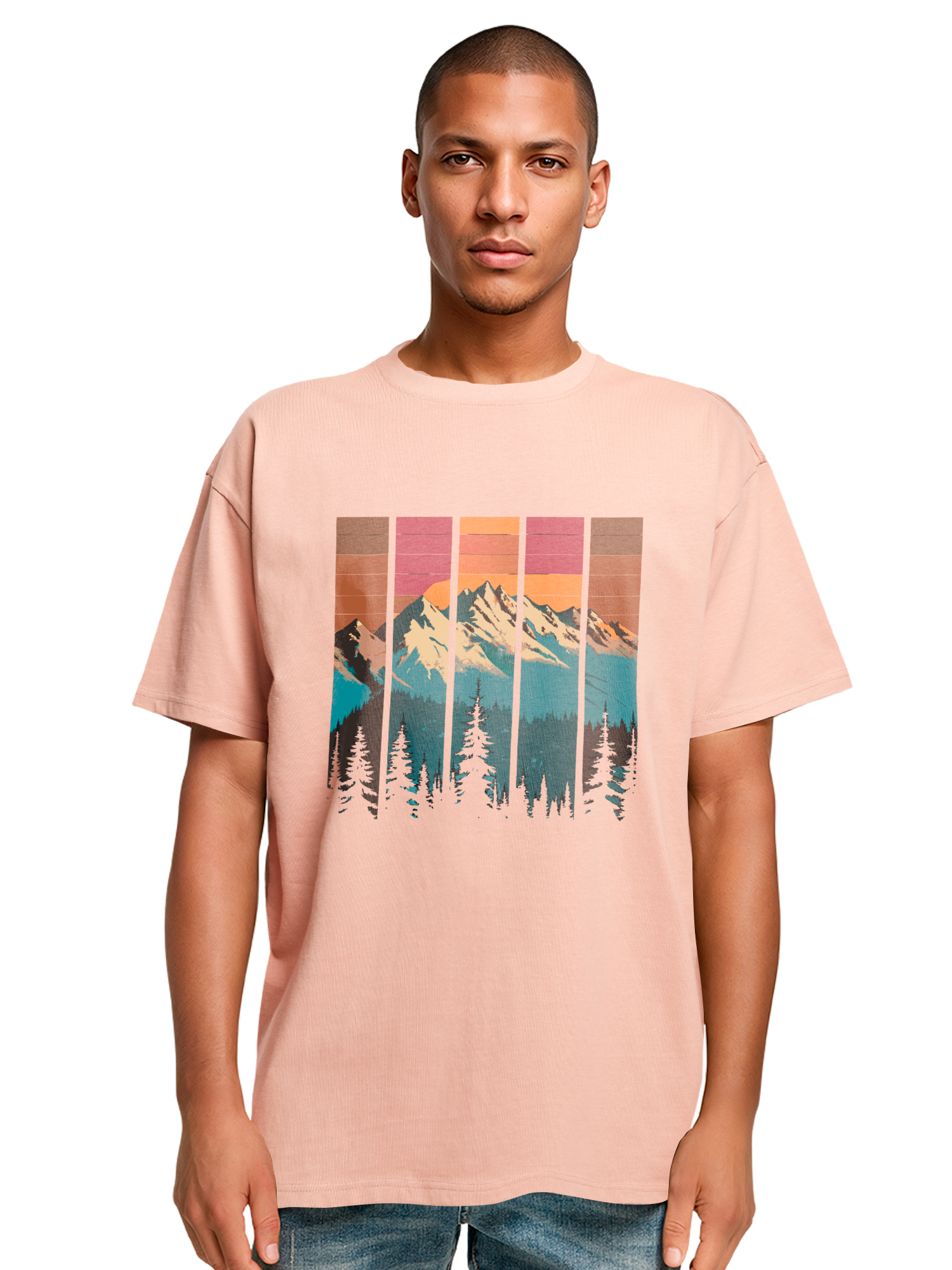 Mountain Sunset Retro Art Schweres Oversize T-Shirt