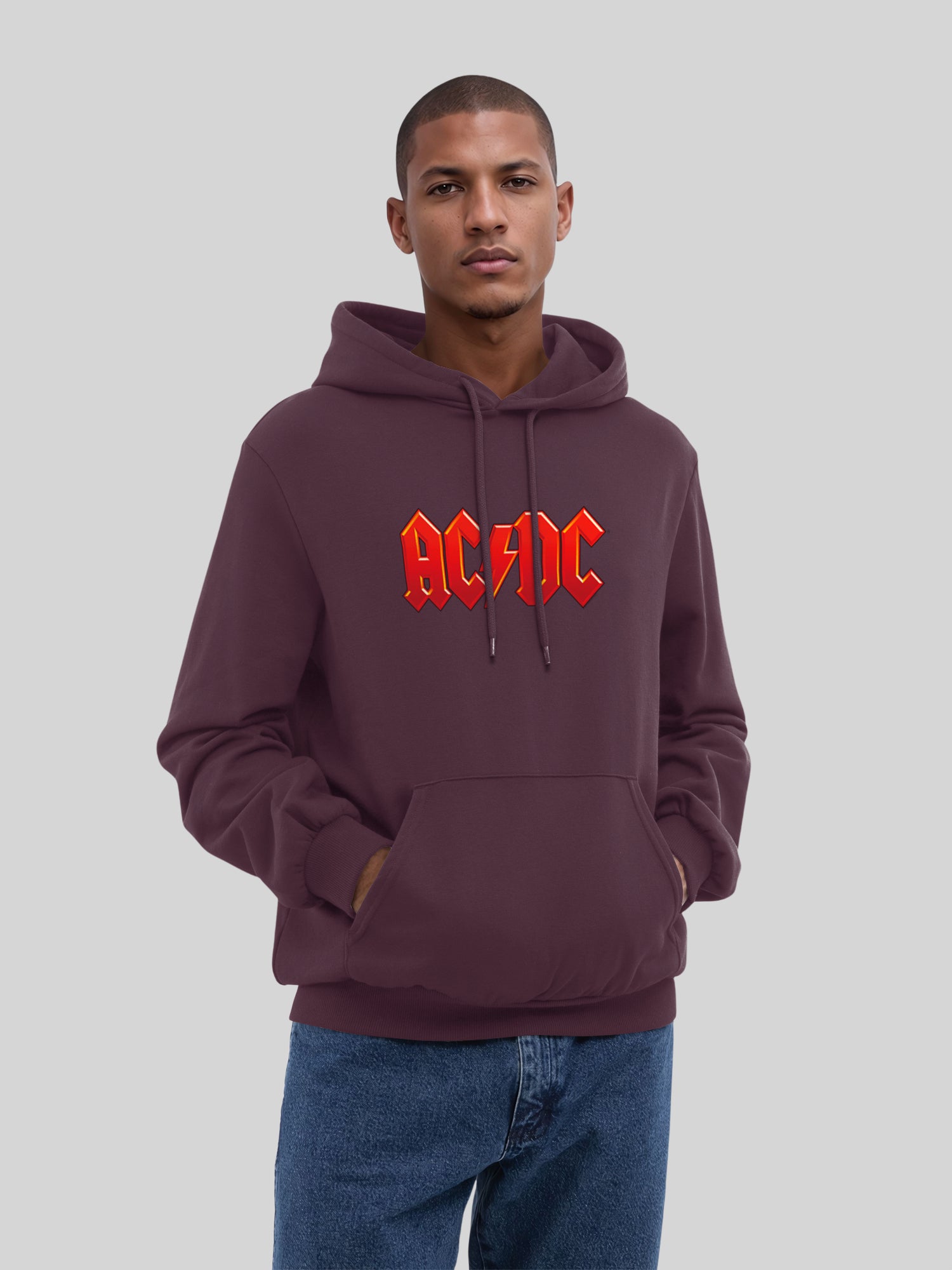 ACDC Logo rouge foncé avec de vraies blancs | Hoodie régulier pour hommes