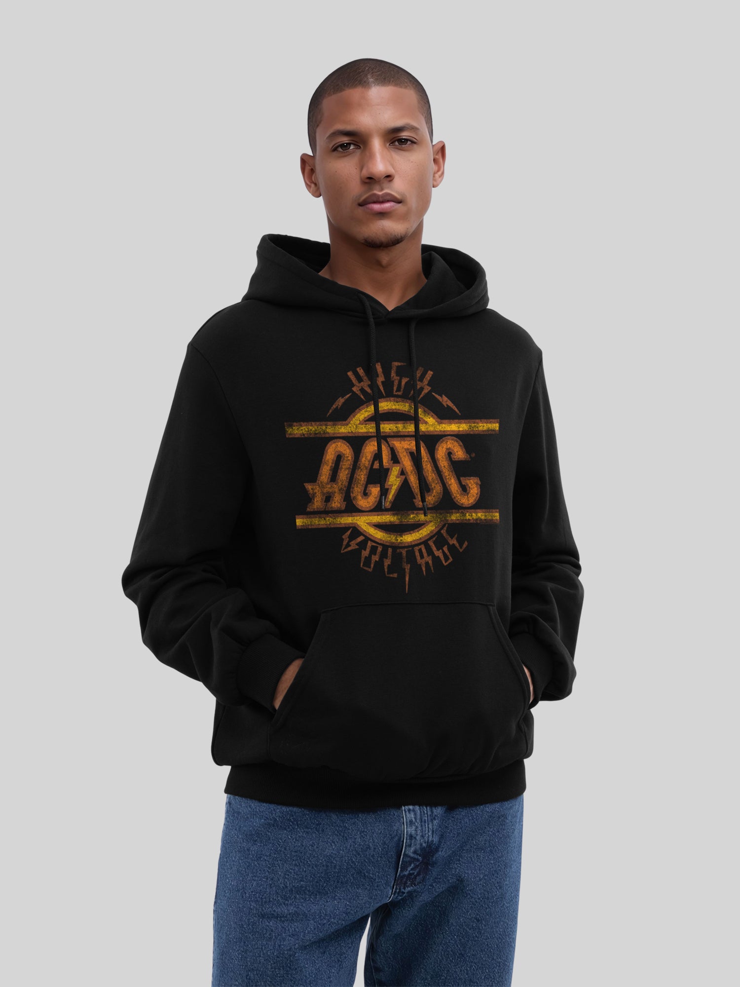 AC/DC High Voltage Logo Distressed Men's Organic Hoodie