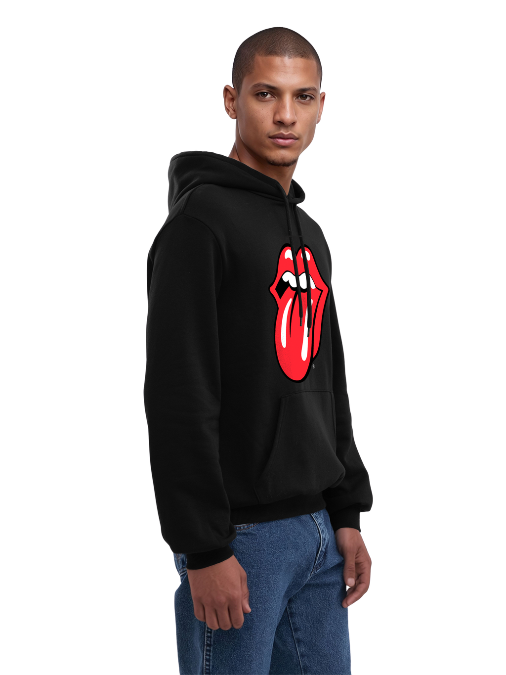 The Rolling Stones Classic Tongue Blk con Blanks verdaderos | Sudadera con capucha regular para hombres