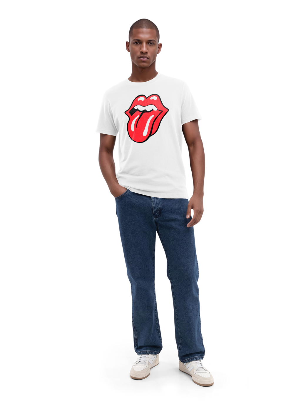 The Rolling Stones Classic Tongue Blk con Blanks verdaderos | Camiseta regular para hombres