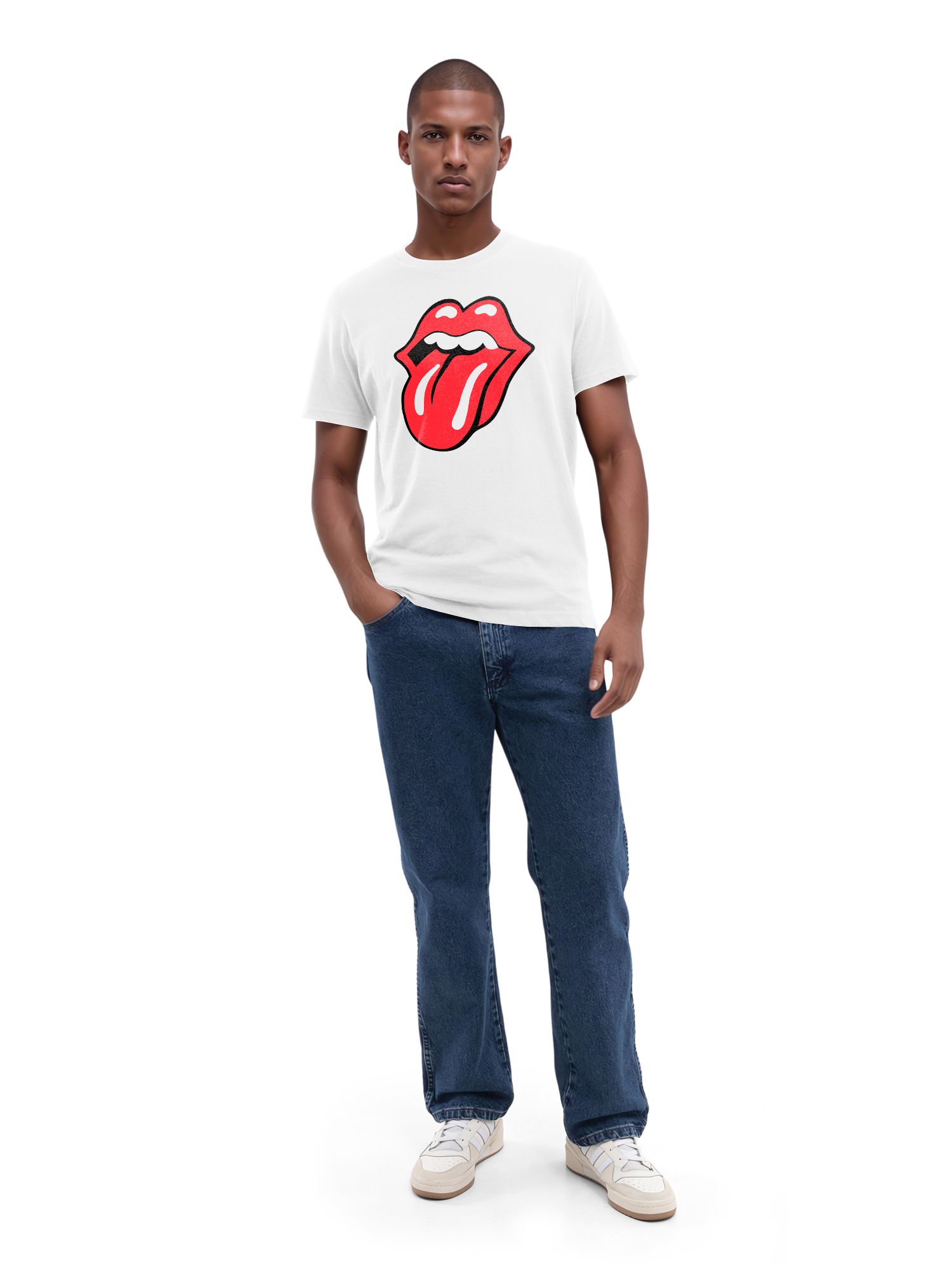 The Rolling Stones Classic Tongue Blk con Blanks verdaderos | Camiseta regular para hombres