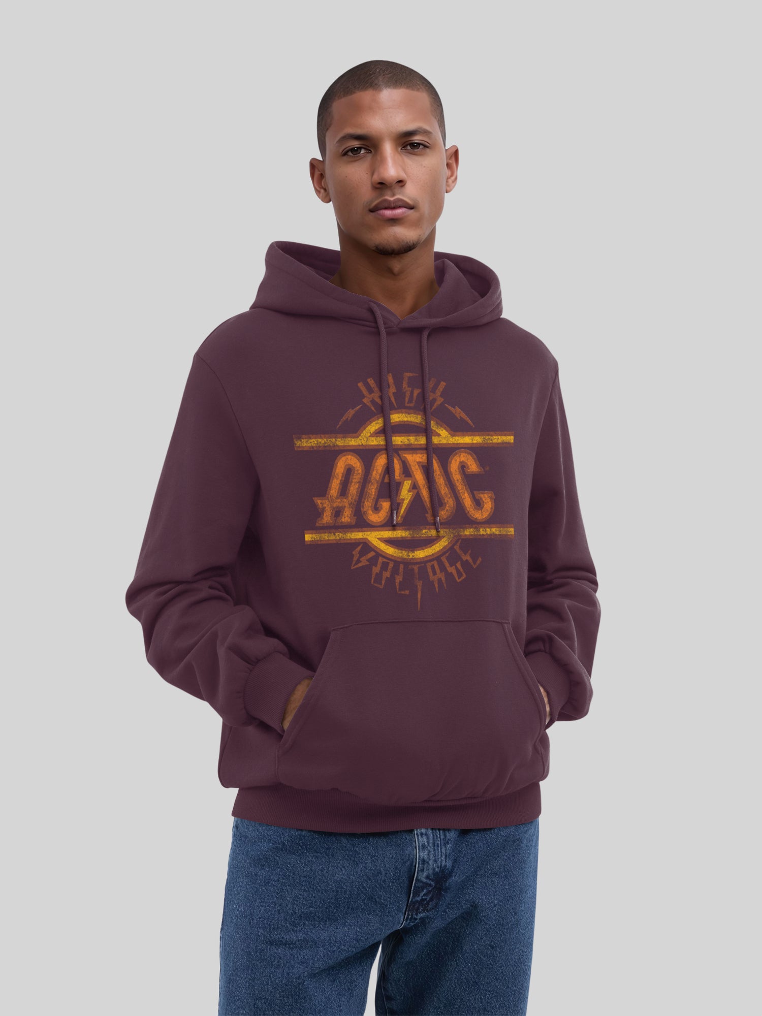 AC/DC High Voltage Logo Distressed Men's Organic Hoodie