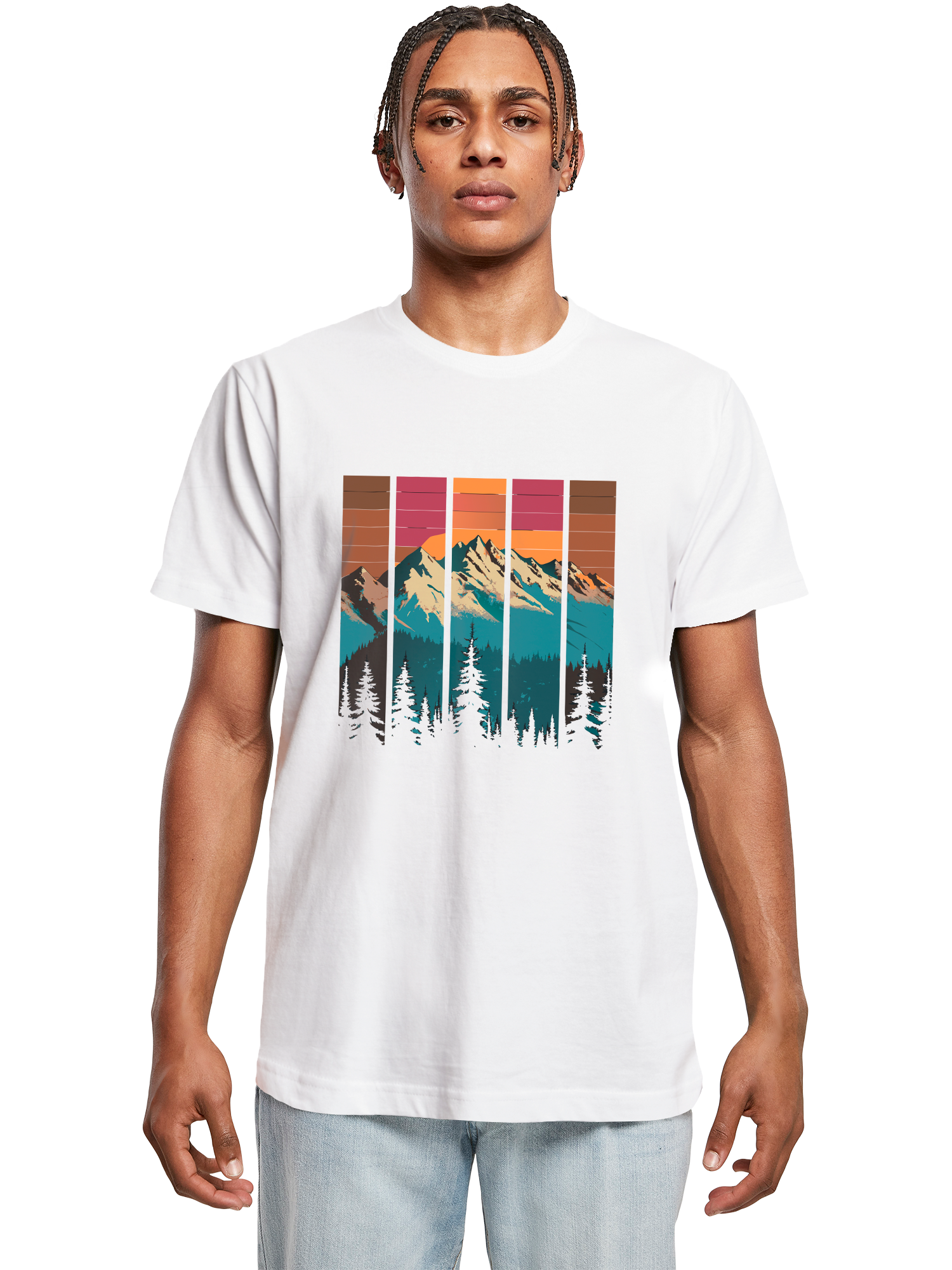 Berg Sonnenuntergang Retro Kunst T-Shirt