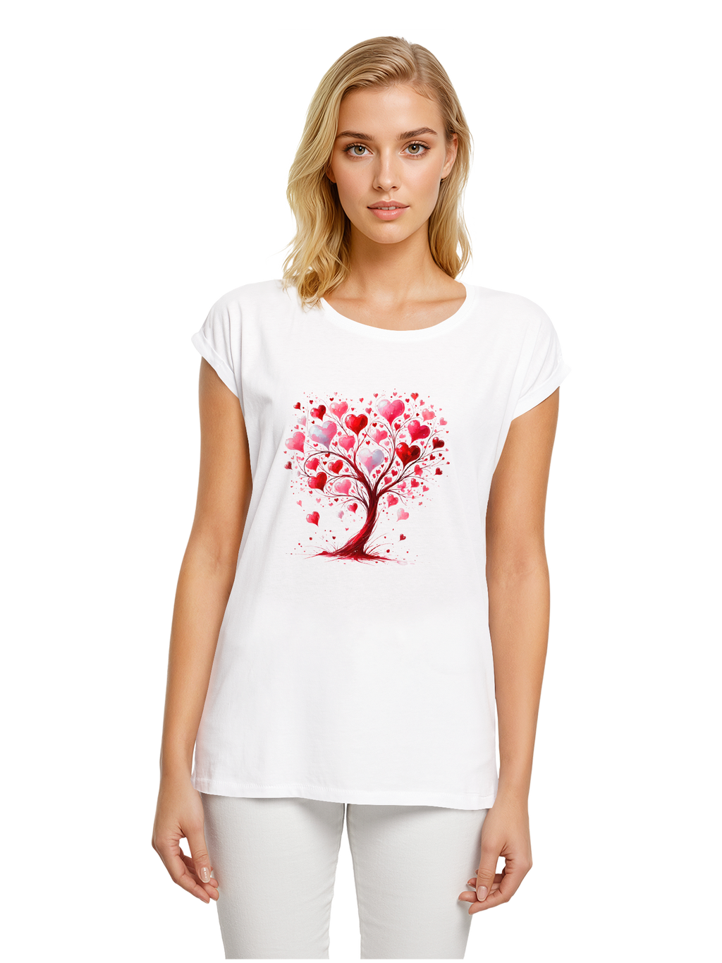 Heart Tree Weracolor Damas Camiseta de hombro extendido