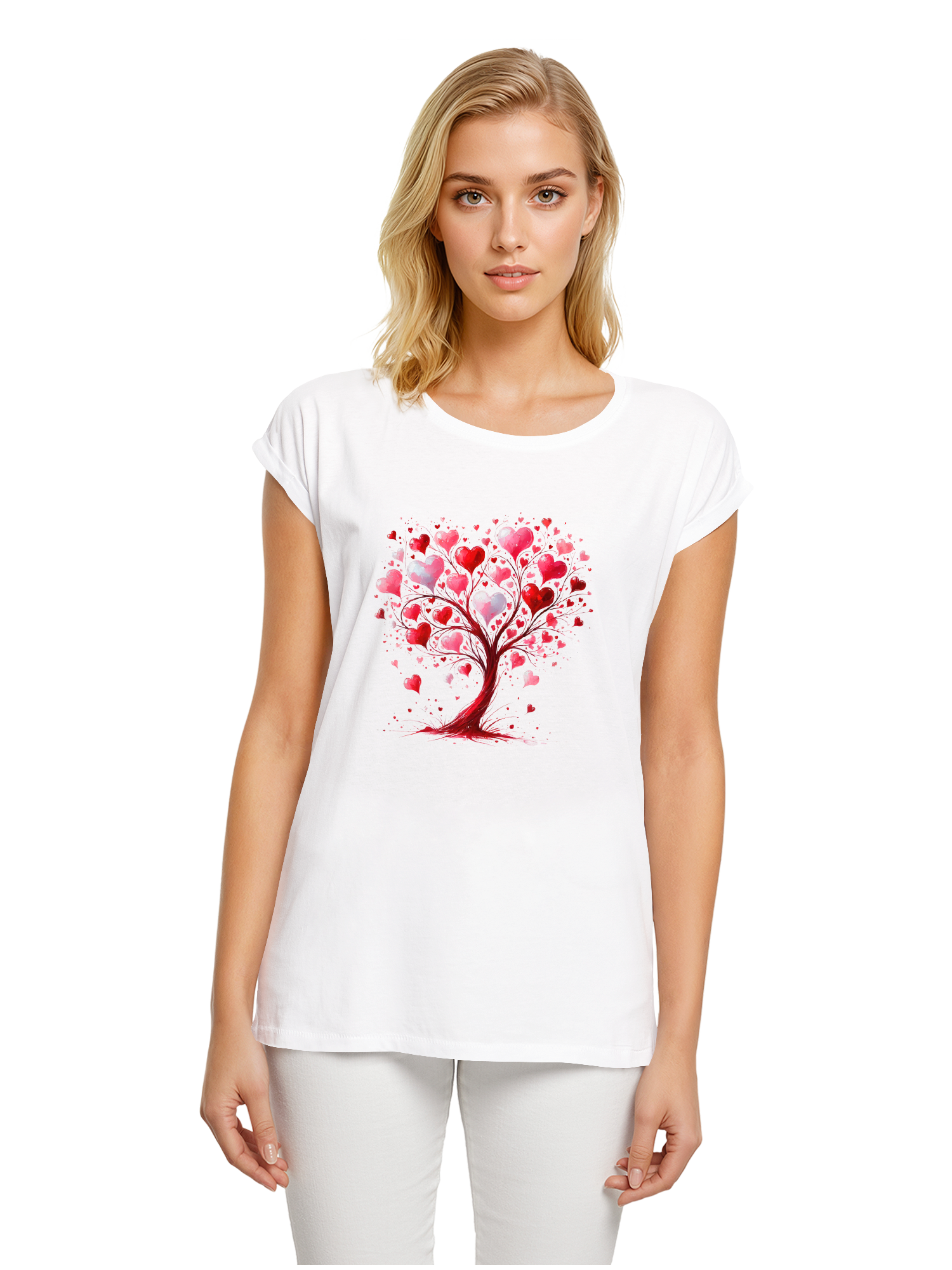 Herz Baum Aquarell Damen T-Shirt