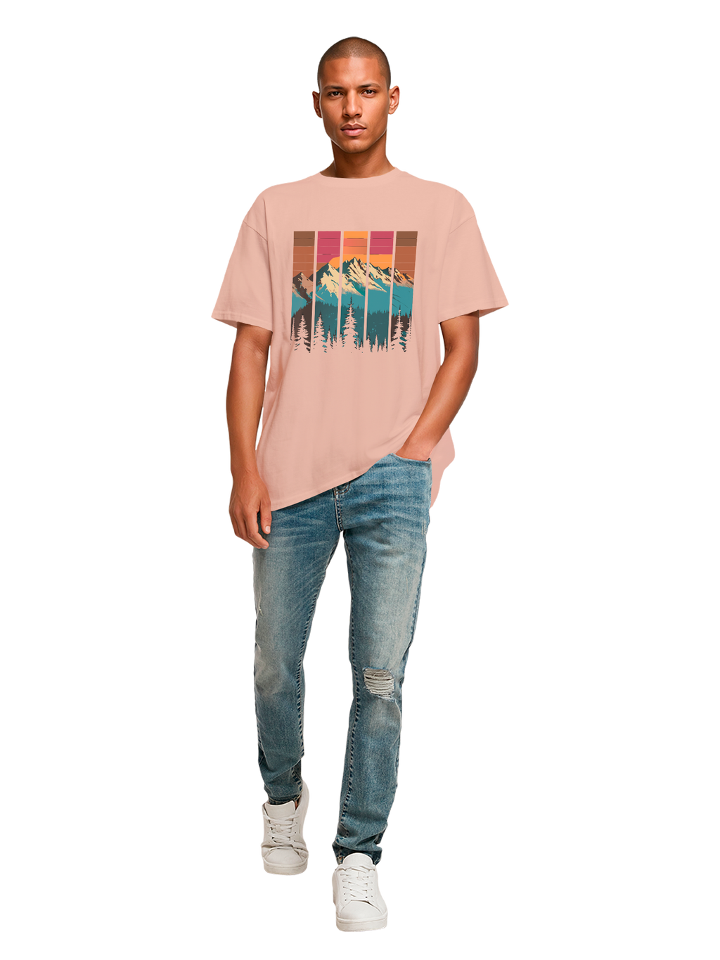 Mountain Sunset Retro Art T-shirt surdimensionné lourd