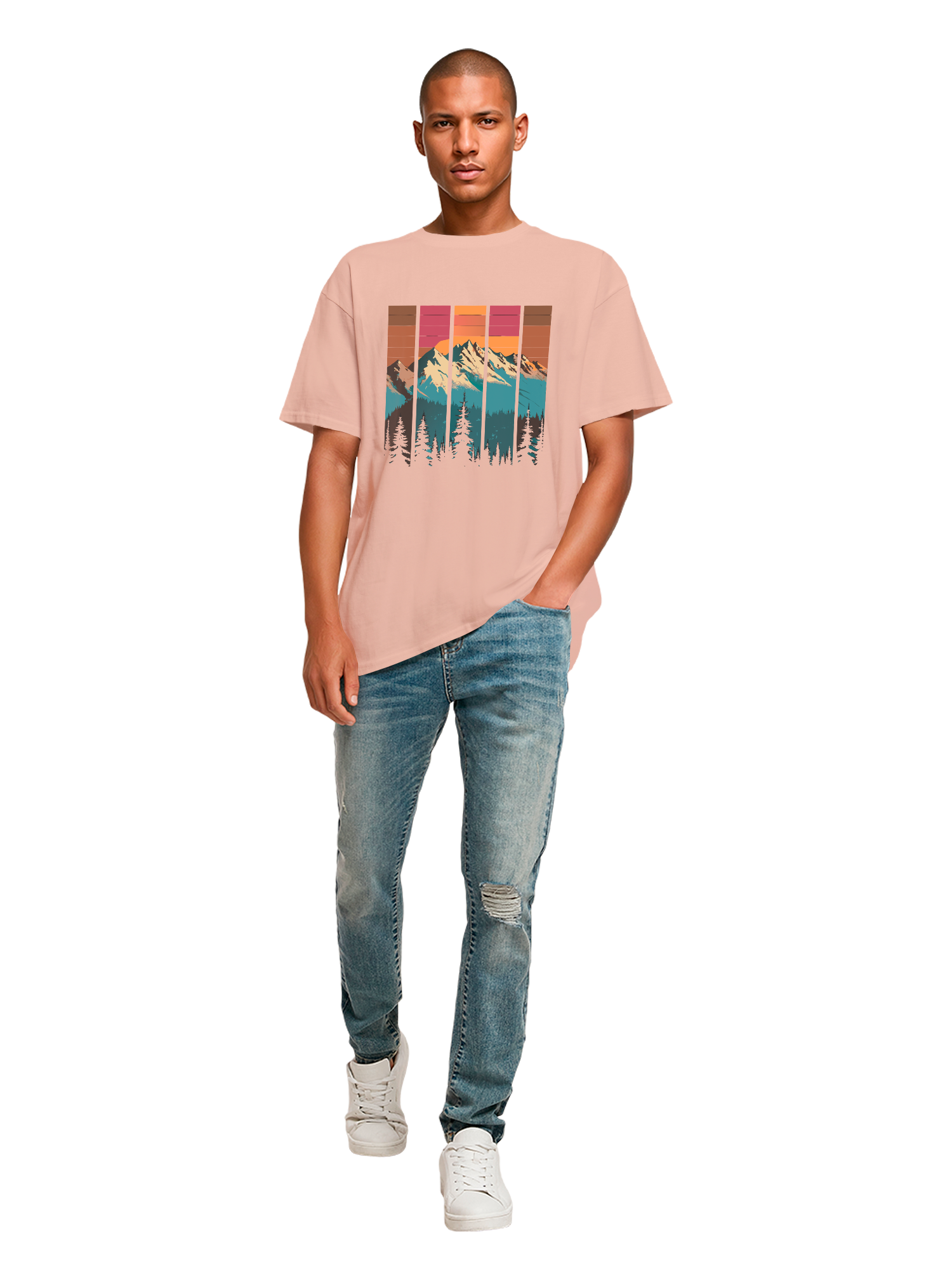 Mountain Sunset Retro Art T-shirt surdimensionné lourd