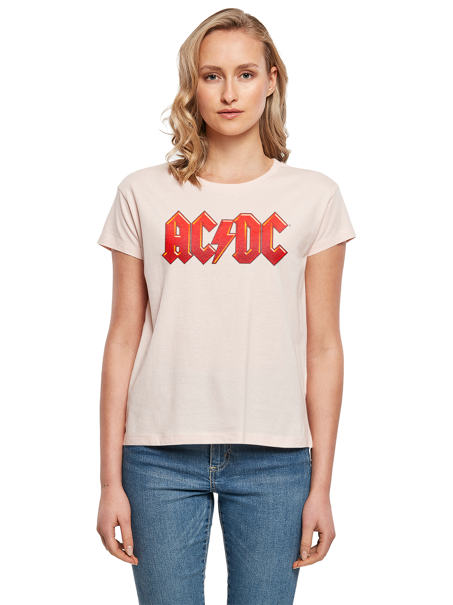ACDC Damen-Box-T-Shirt mit dunkelrotem Logo