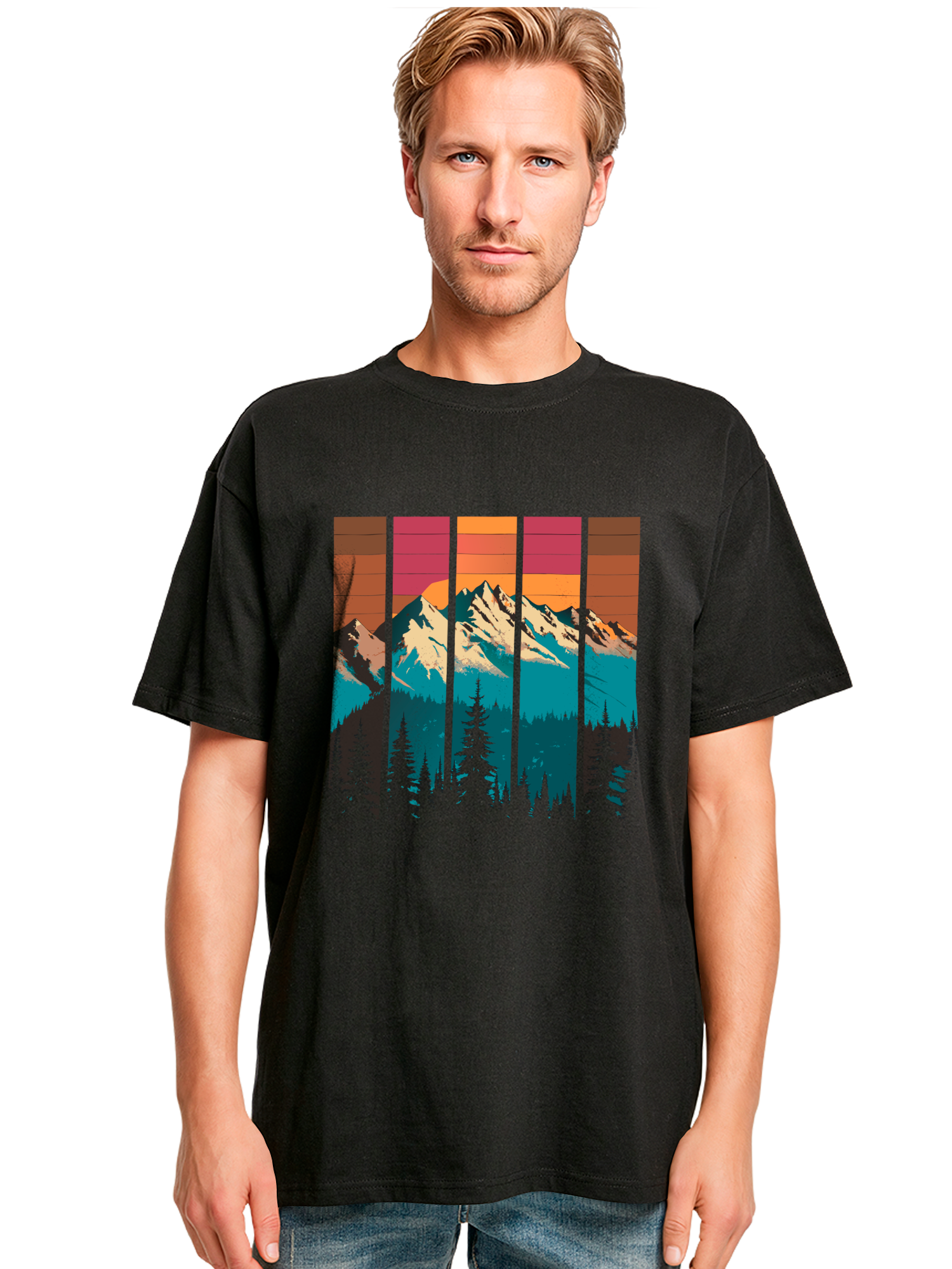 Mountain Sunset Retro Art Schweres Oversize T-Shirt