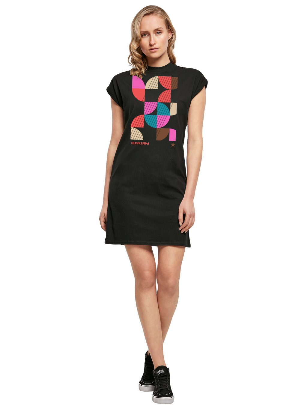 Abstrakt Damen Rollkragen T-Shirt Kleid