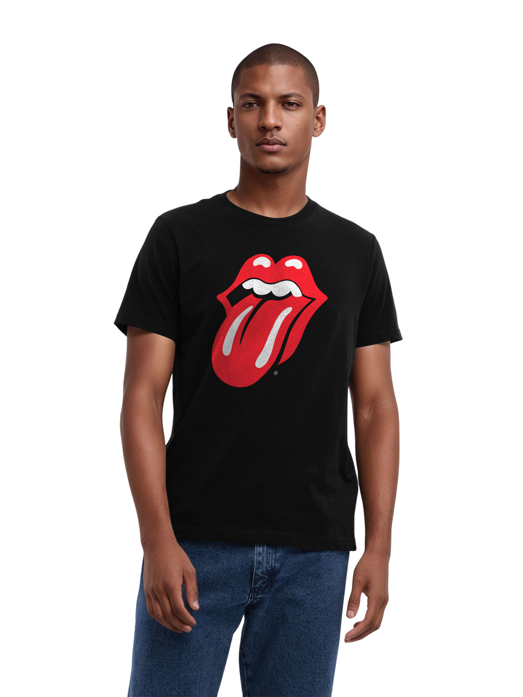 The Rolling Stones Classic Tongue Blk con Blanks verdaderos | Camiseta regular para hombres